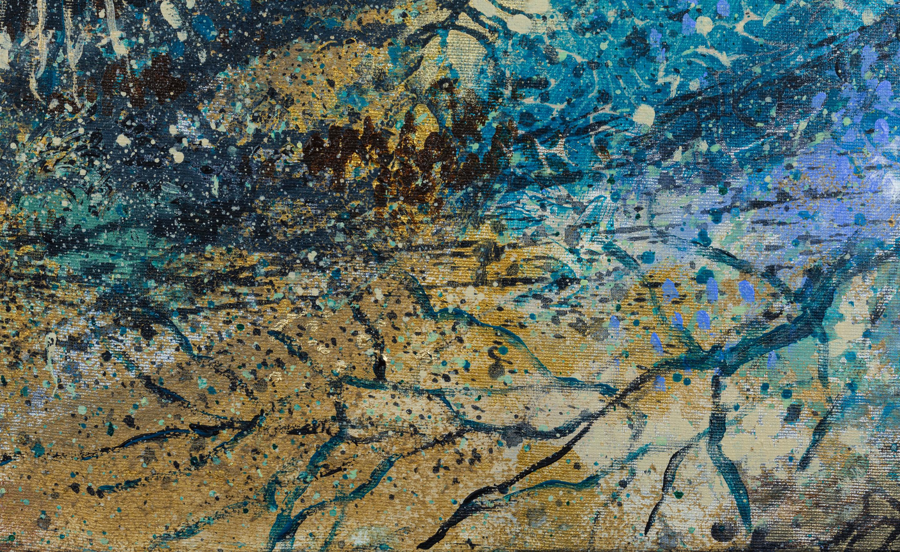 Observing the Observers. Blue, square, acrylic, large, Interior painting. For Sale 5