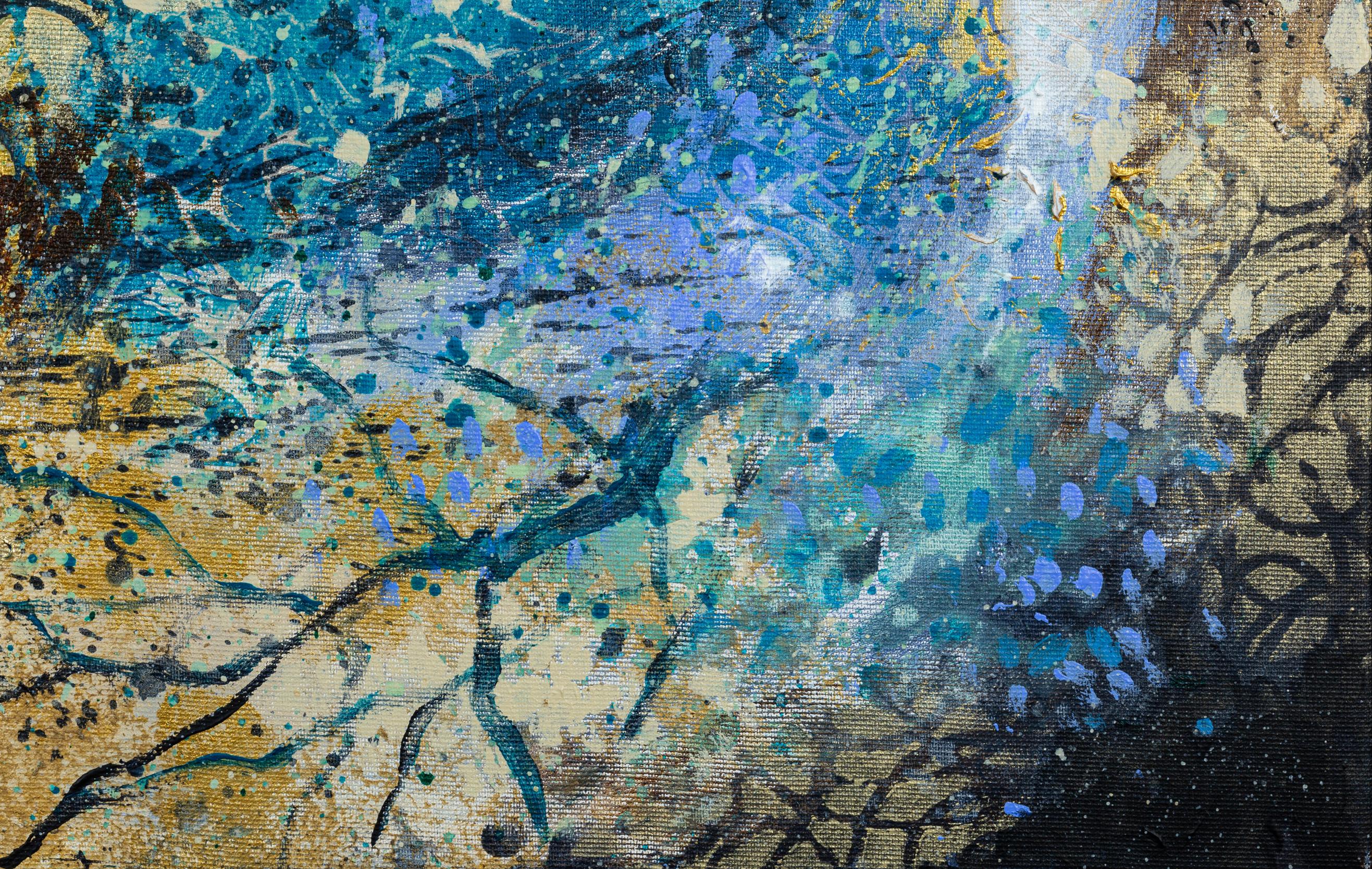 Observing the Observers. Blue, square, acrylic, large, Interior painting. For Sale 6