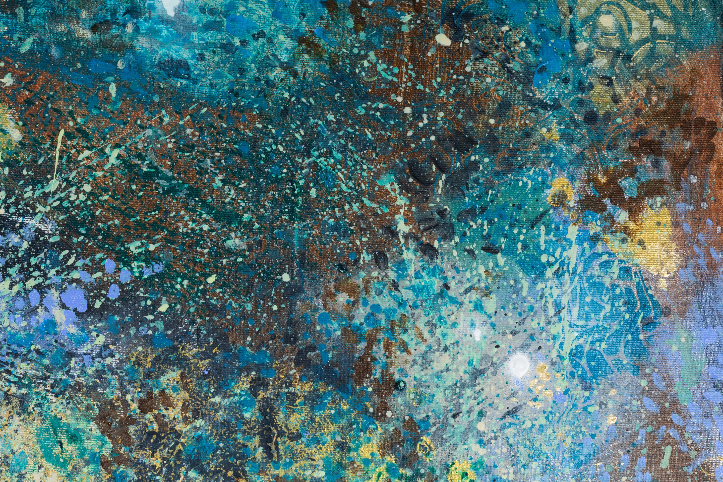 Observing the Observers. Blue, square, acrylic, large, Interior painting. For Sale 7