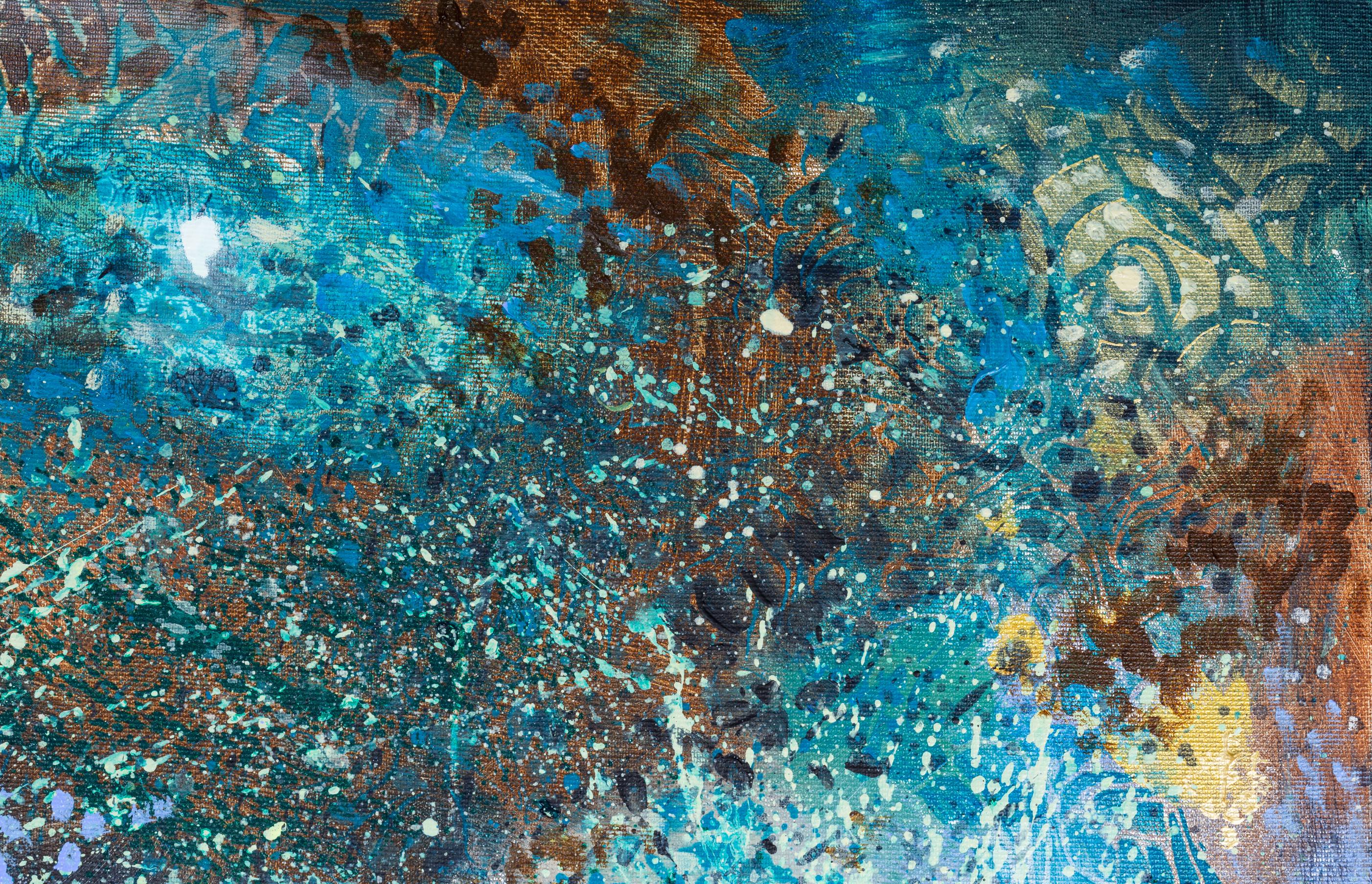 Observing the Observers. Blue, square, acrylic, large, Interior painting. For Sale 8