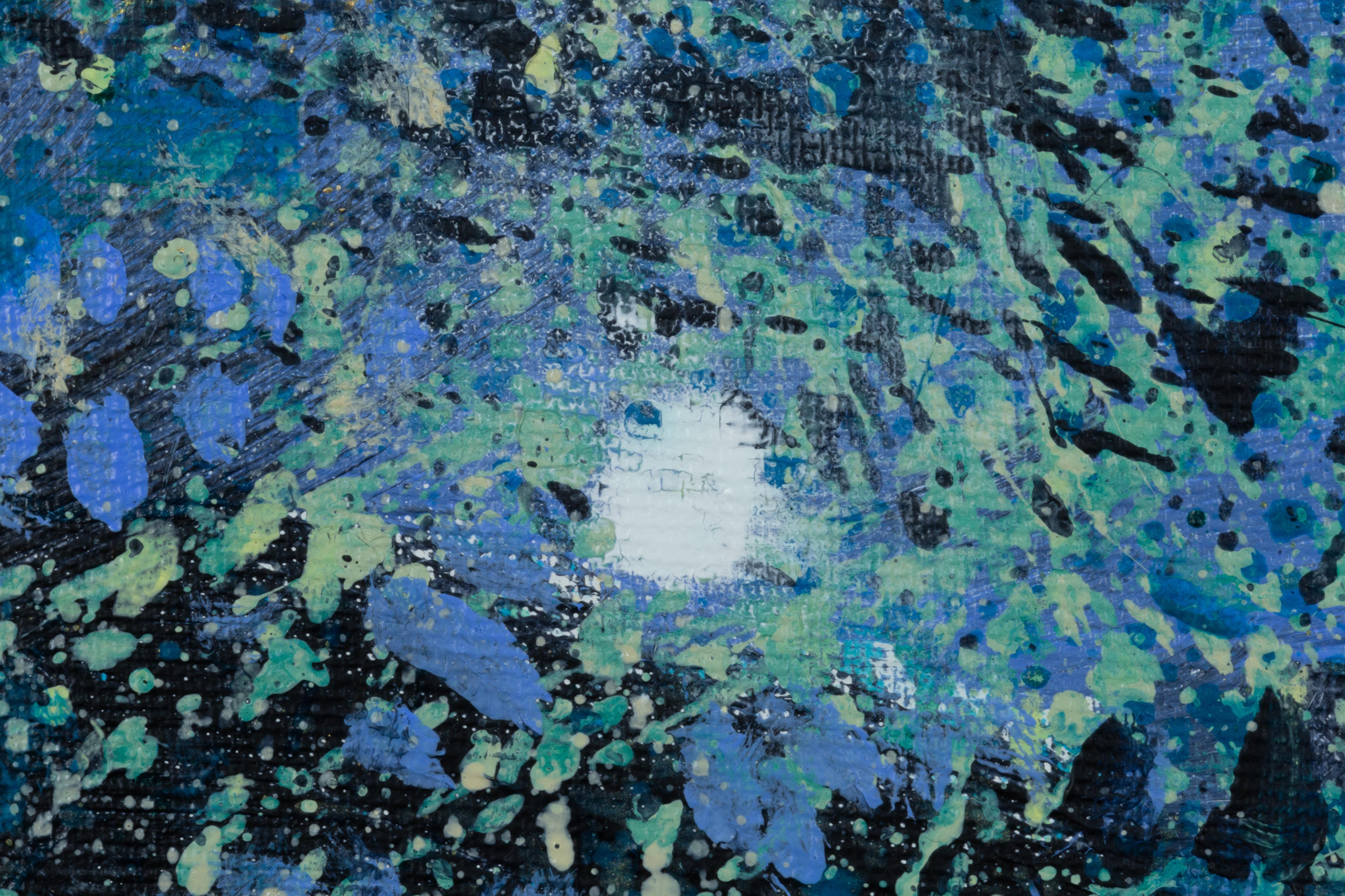 Observing the Observers. Blue, square, acrylic, large, Interior painting. For Sale 10