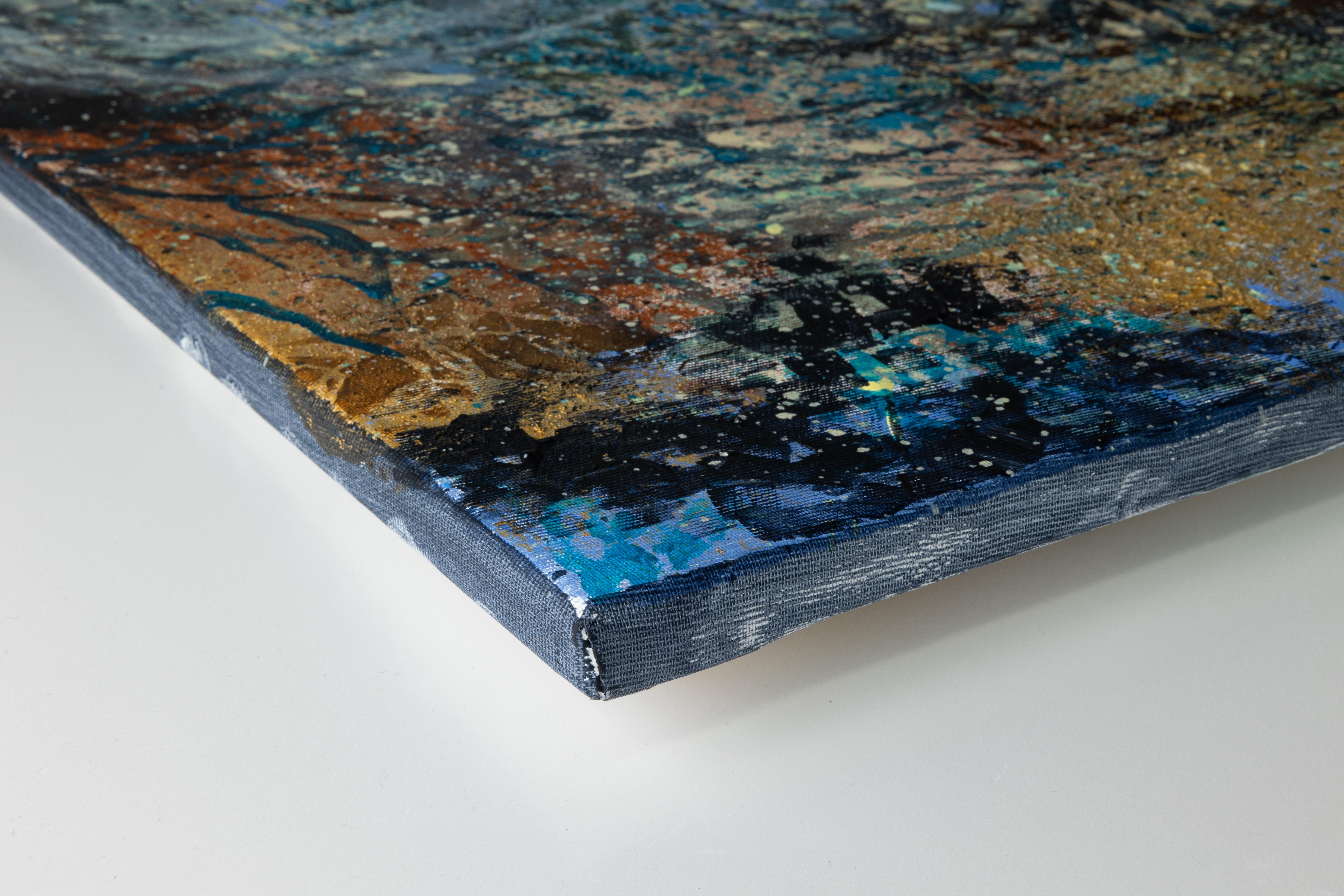 Observing the Observers. Blue, square, acrylic, large, Interior painting. - Painting by Anna Shesterikova