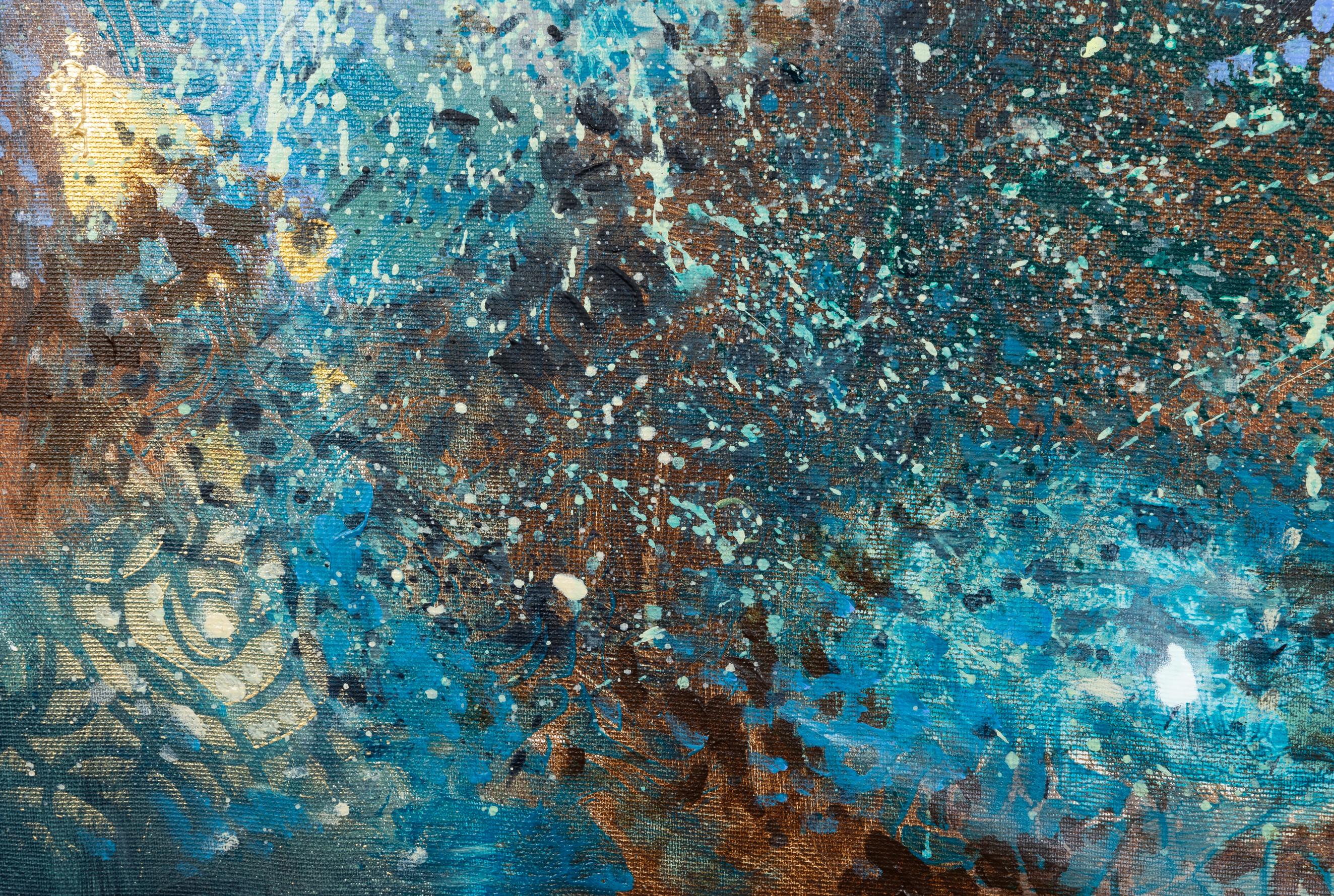 Observing the Observers. Blue, square, acrylic, large, Interior painting. For Sale 1