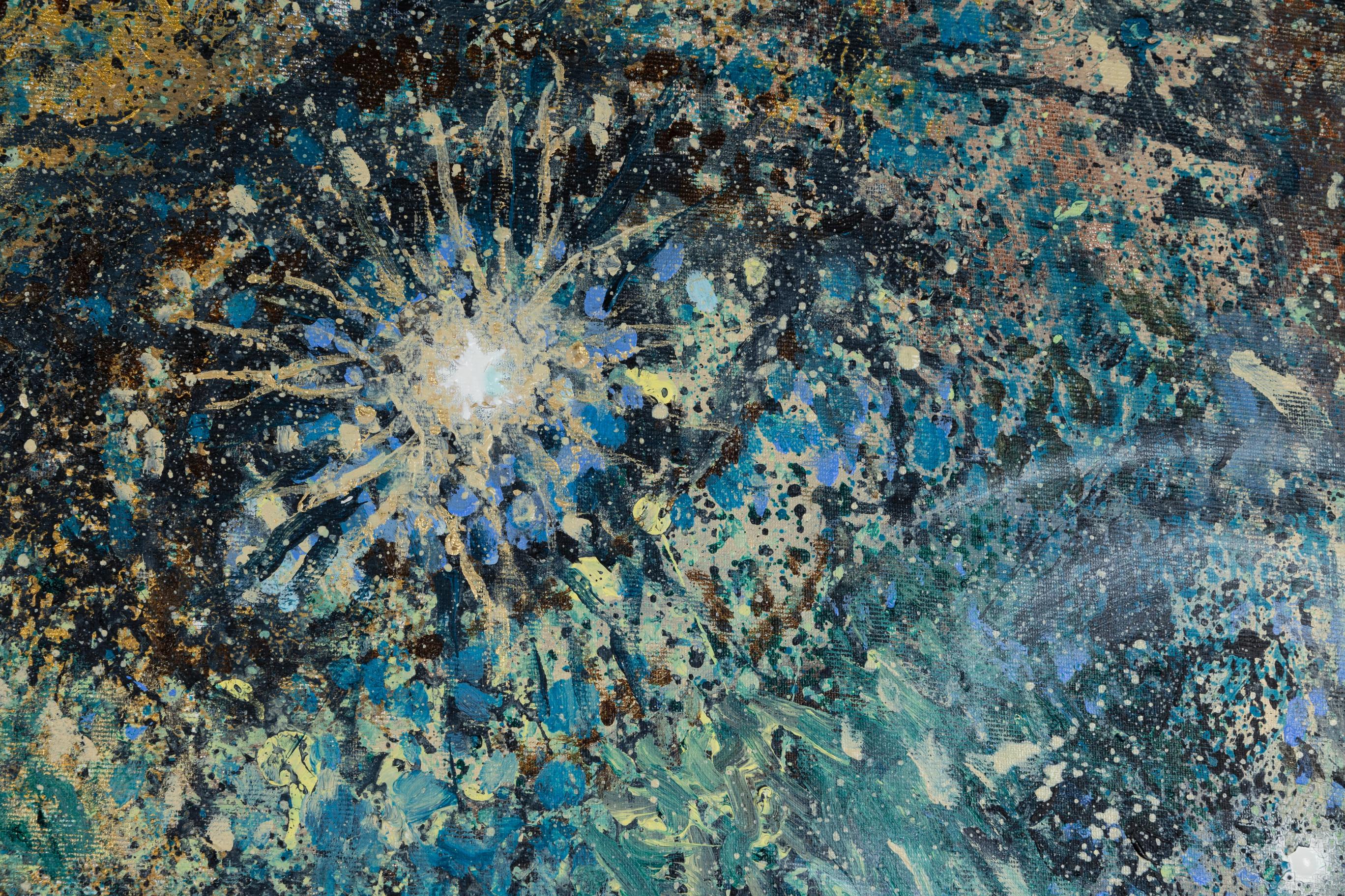 Observing the Observers. Blue, square, acrylic, large, Interior painting. For Sale 2