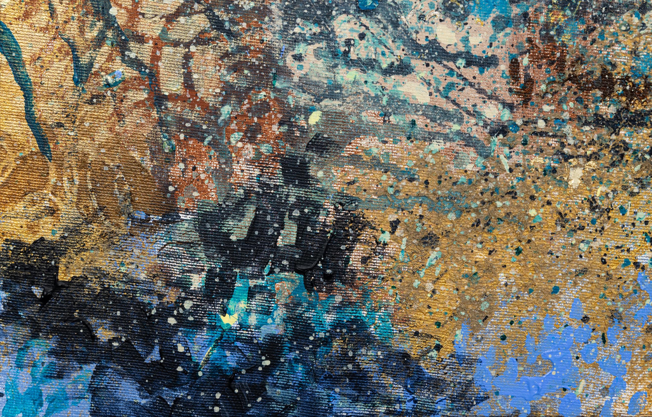 Observing the Observers. Blue, square, acrylic, large, Interior painting. For Sale 3