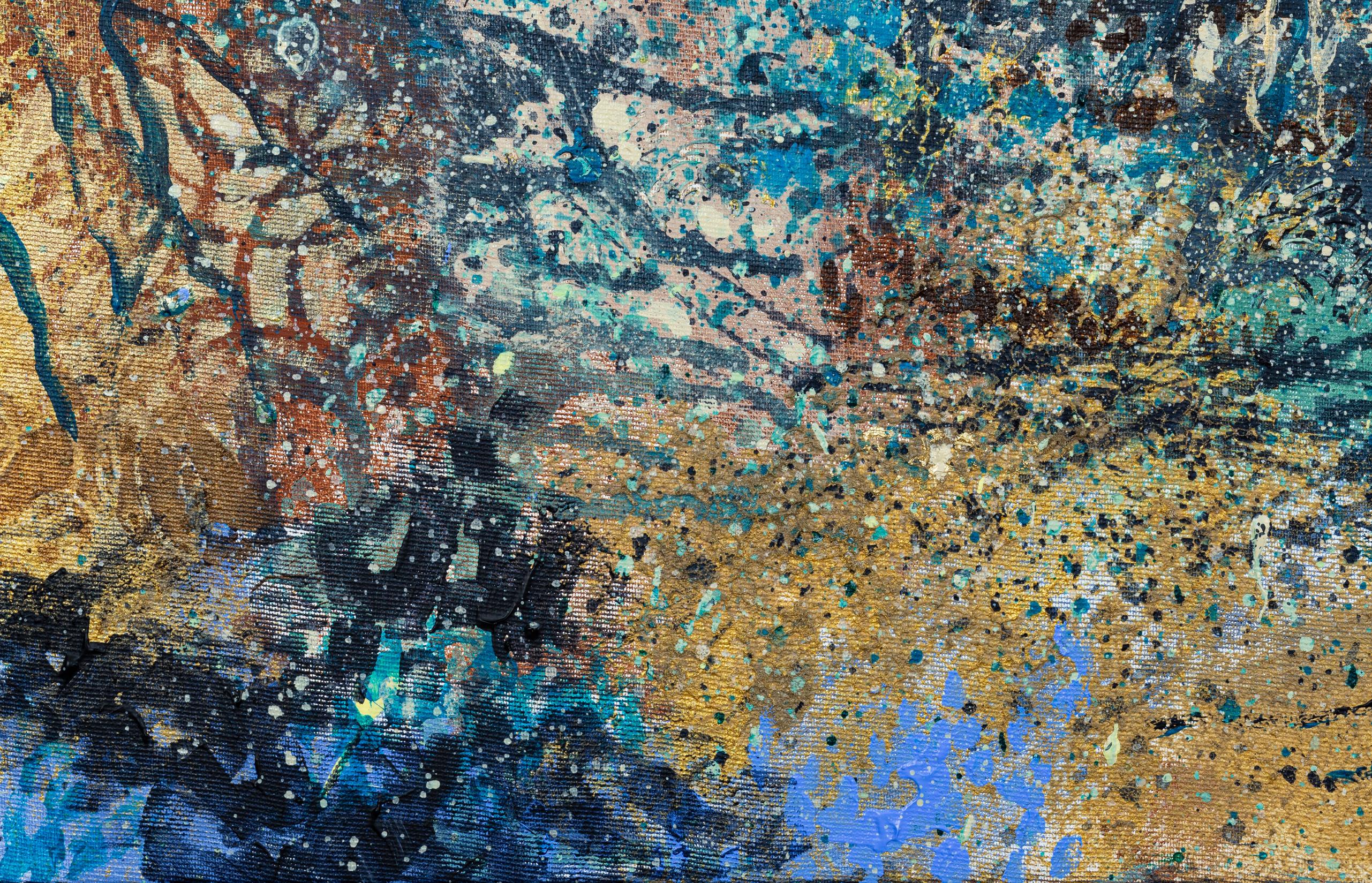 Observing the Observers. Blue, square, acrylic, large, Interior painting. For Sale 4