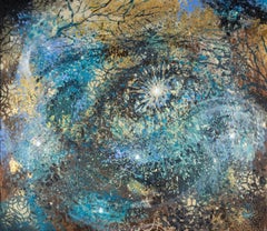 Osservare gli osservatori. Blu, quadrato, acrilico, grande, pittura d'interni.