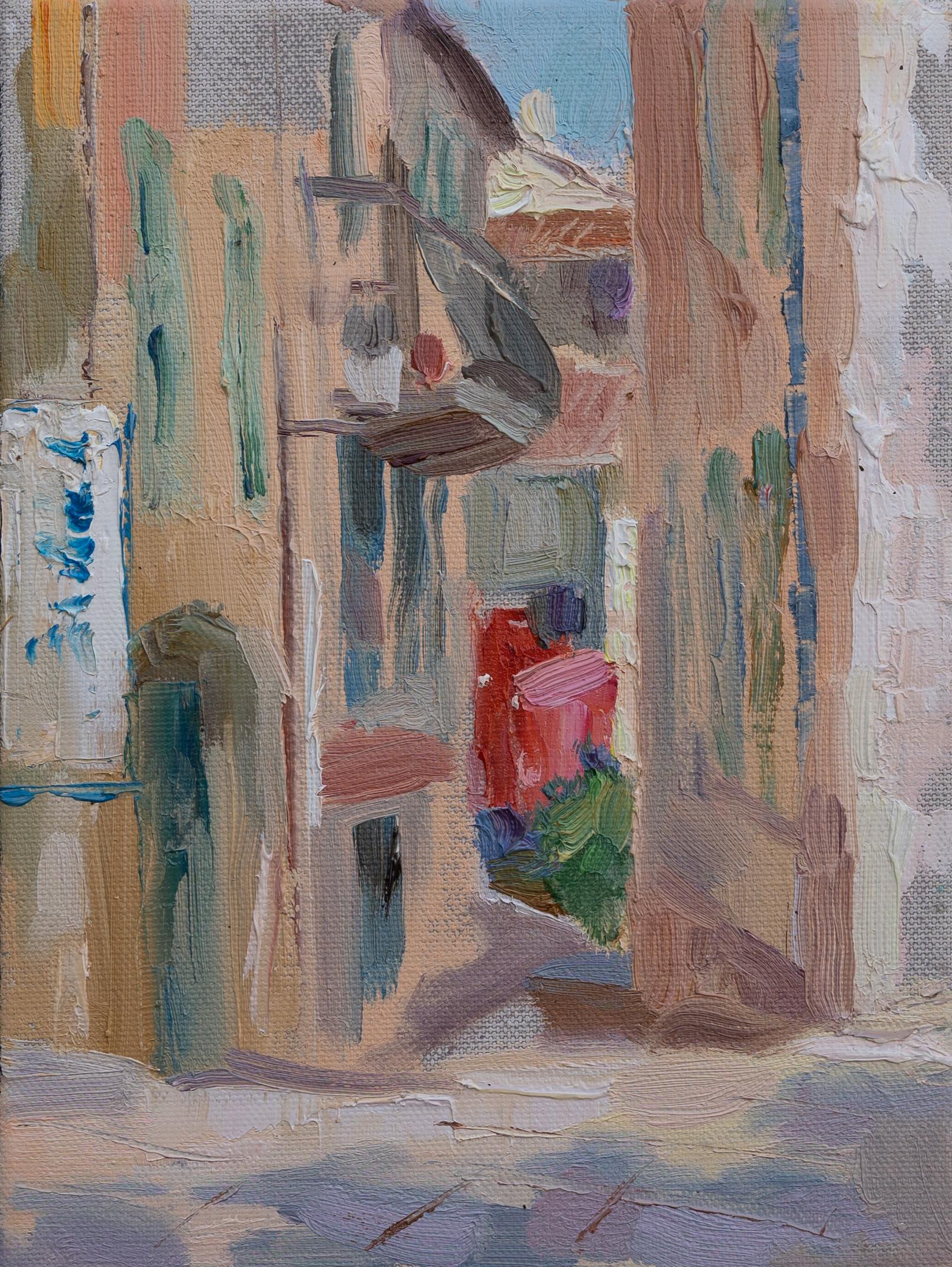 Anna Shesterikova Landscape Painting - Old France. Vertical, landscape, town, oil painting, impressionism