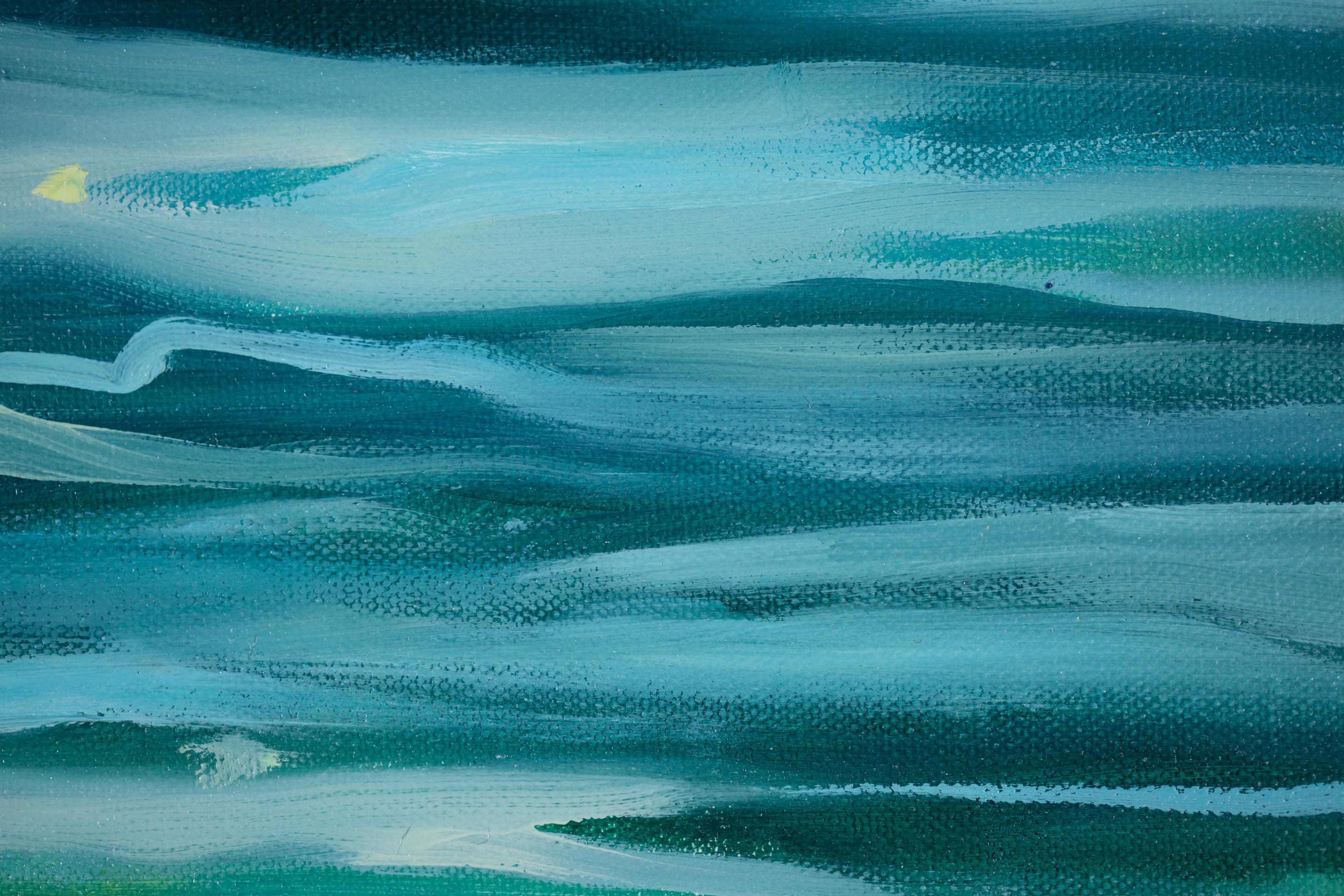 An der Küste. Ölgemälde, horizontal, See, Kinder, türkis im Angebot 8