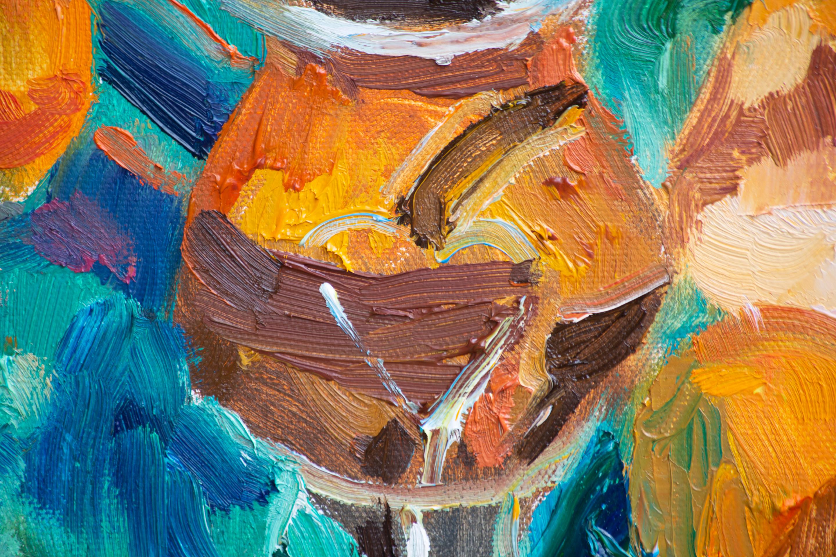 Stato d'animo arancione. Natura morta con fiori, verticale, pronta da appendere, artSgallery in vendita 6