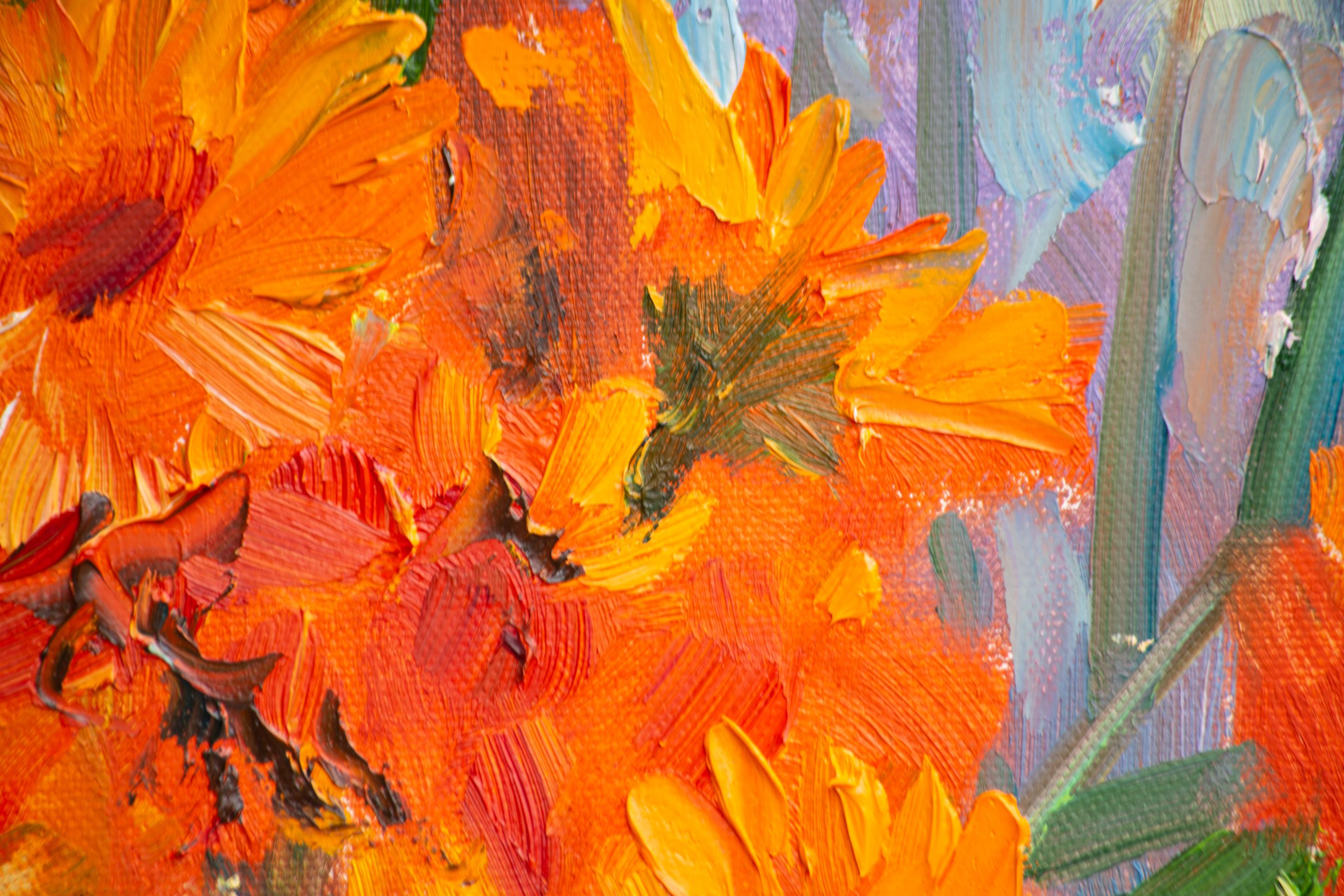Stato d'animo arancione. Natura morta con fiori, verticale, pronta da appendere, artSgallery in vendita 8
