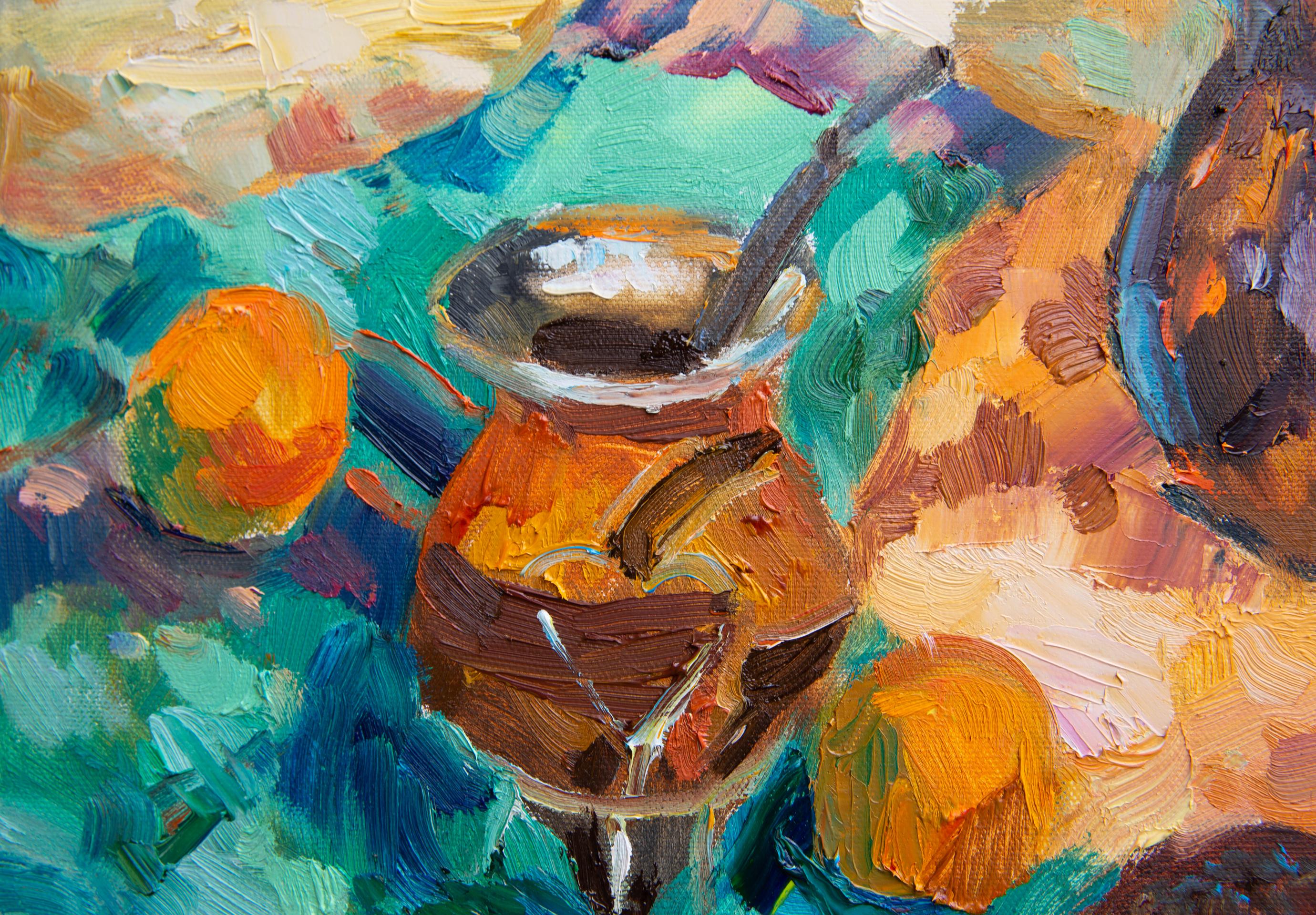 Orange mood. Still life with flowers, vertical, ready to hang, impressionistic For Sale 3