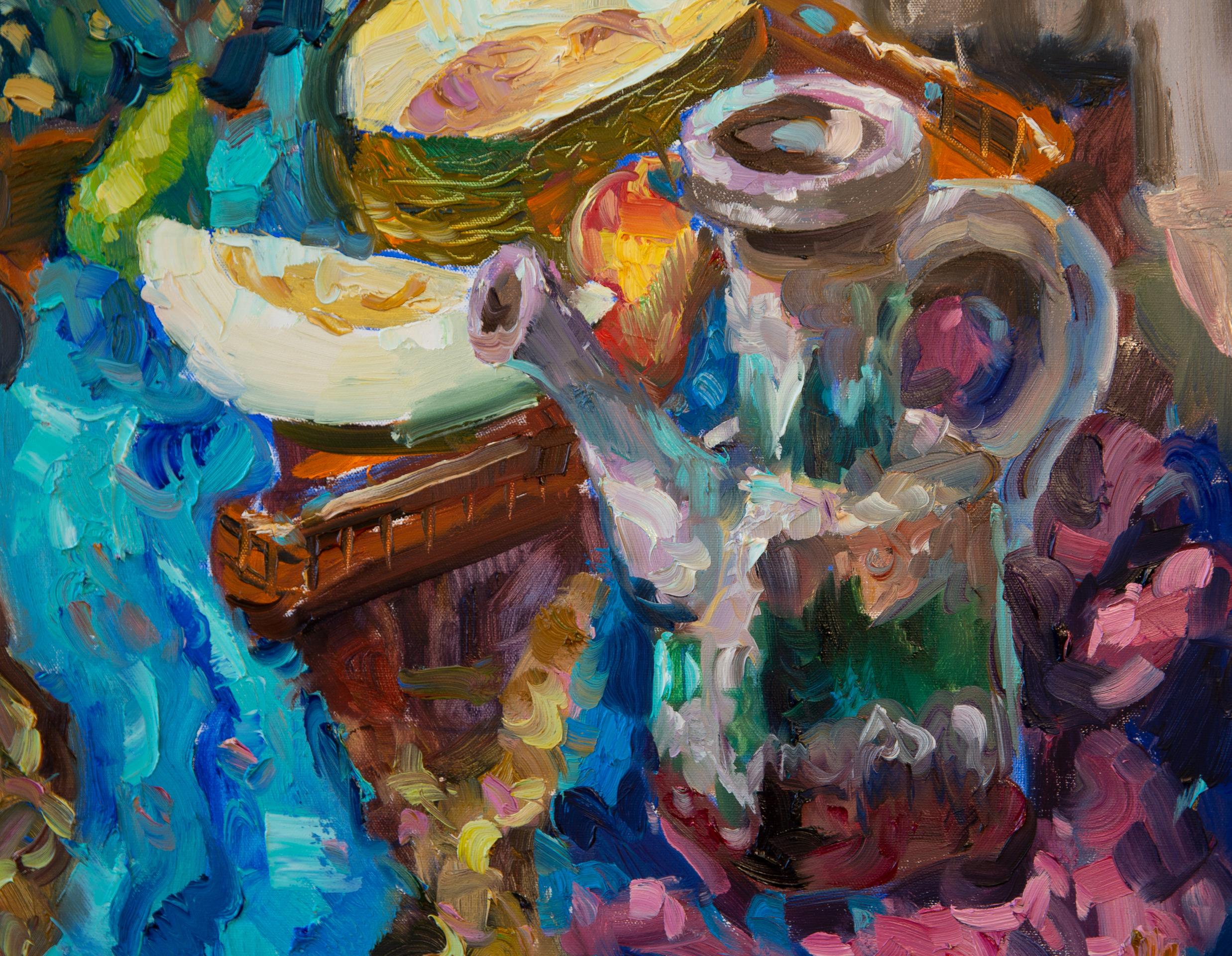 Oriental Still Life. Vertical, oil, bright, painting, fruits For Sale 5