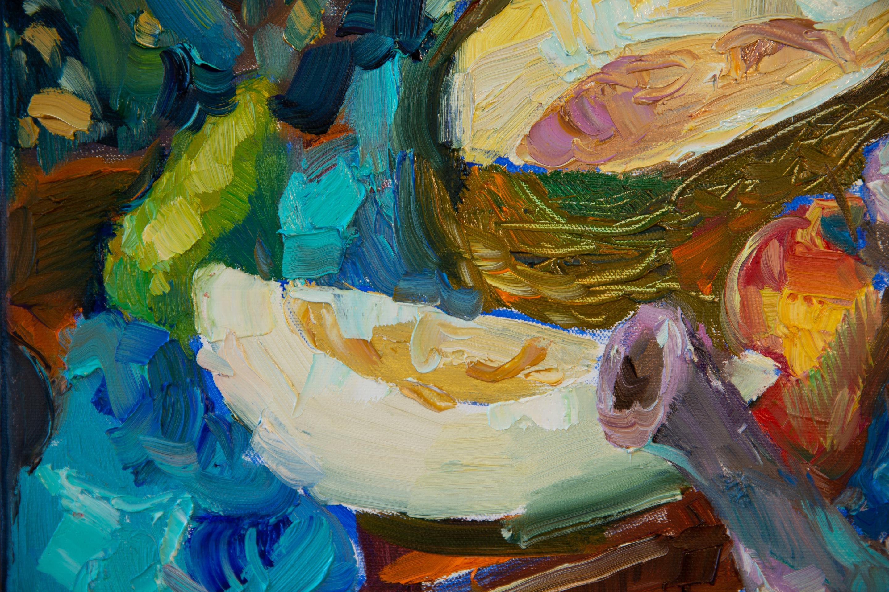 Oriental Still Life. Vertical, oil, bright, painting, fruits For Sale 6