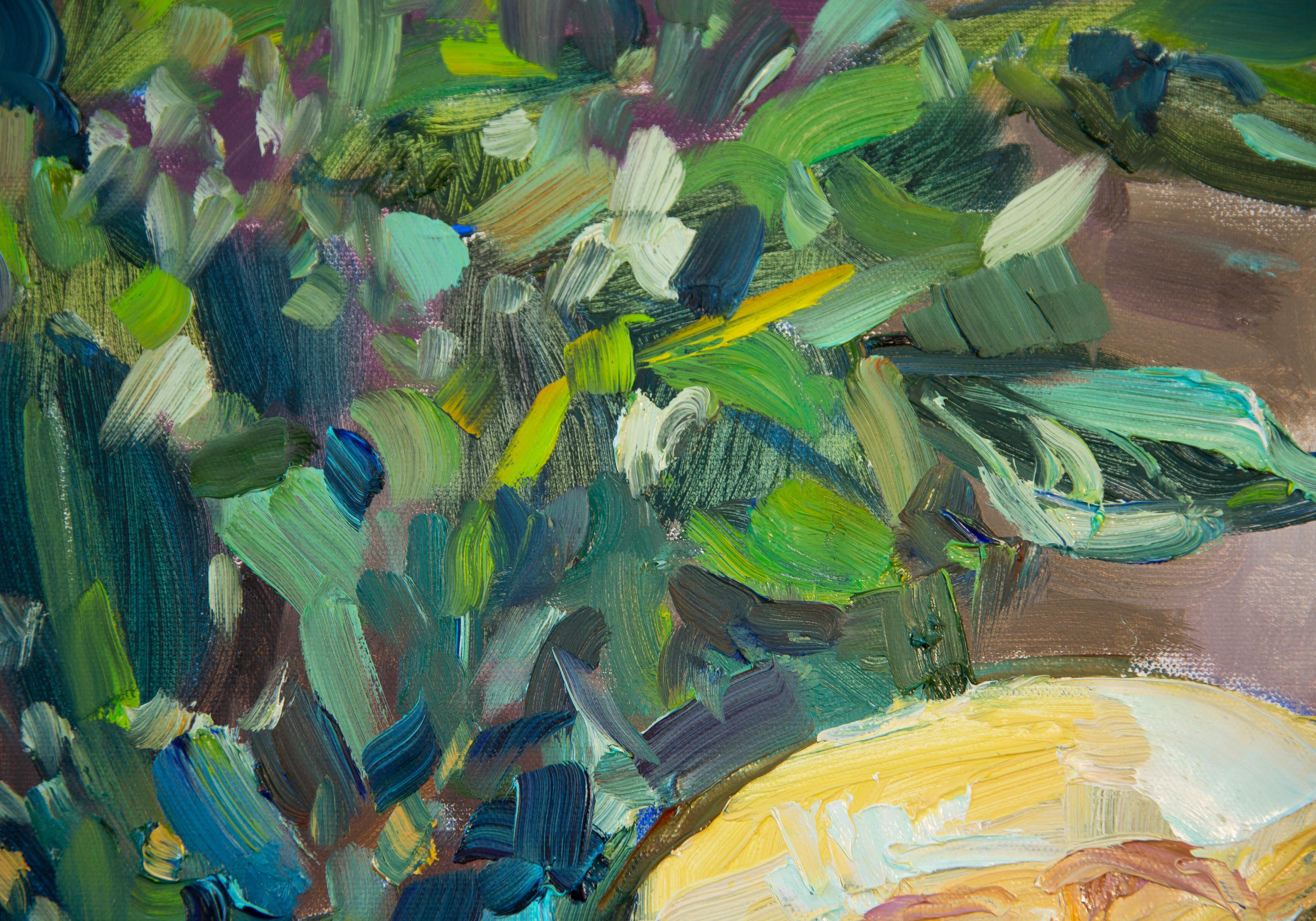 Oriental Still Life. Vertical, oil, bright, painting, fruits For Sale 7