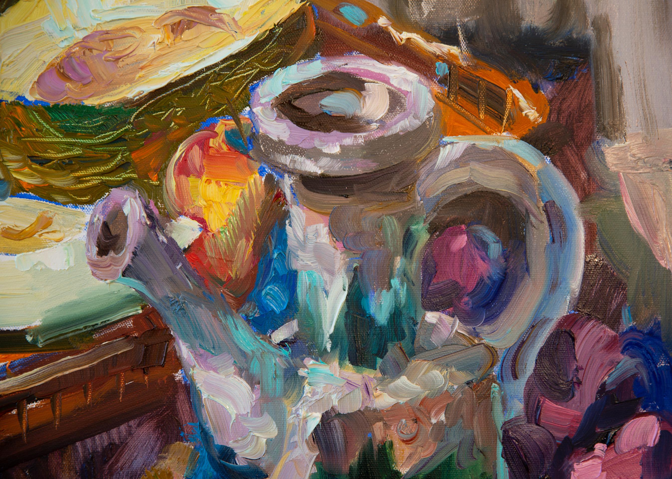 Oriental Still Life. Vertical, oil, bright, painting, fruits For Sale 8