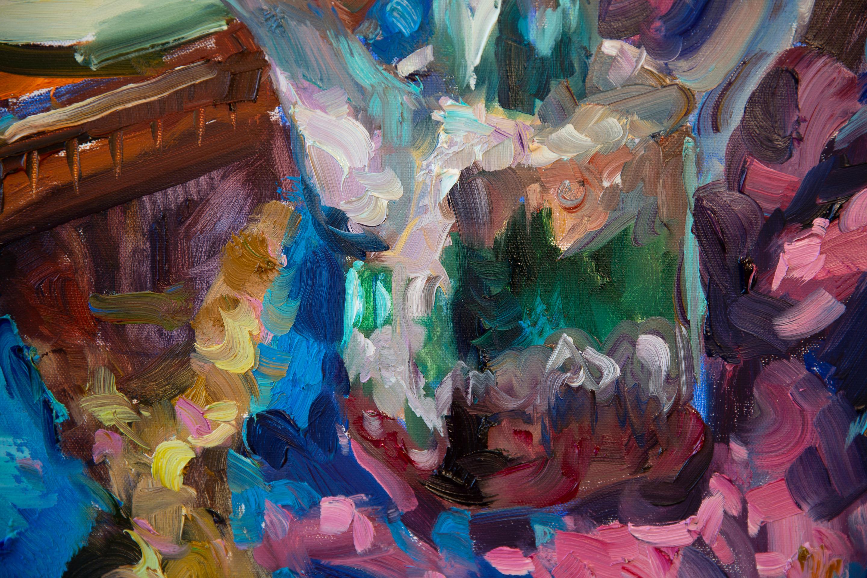 Oriental Still Life. Vertical, oil, bright, painting, fruits For Sale 9