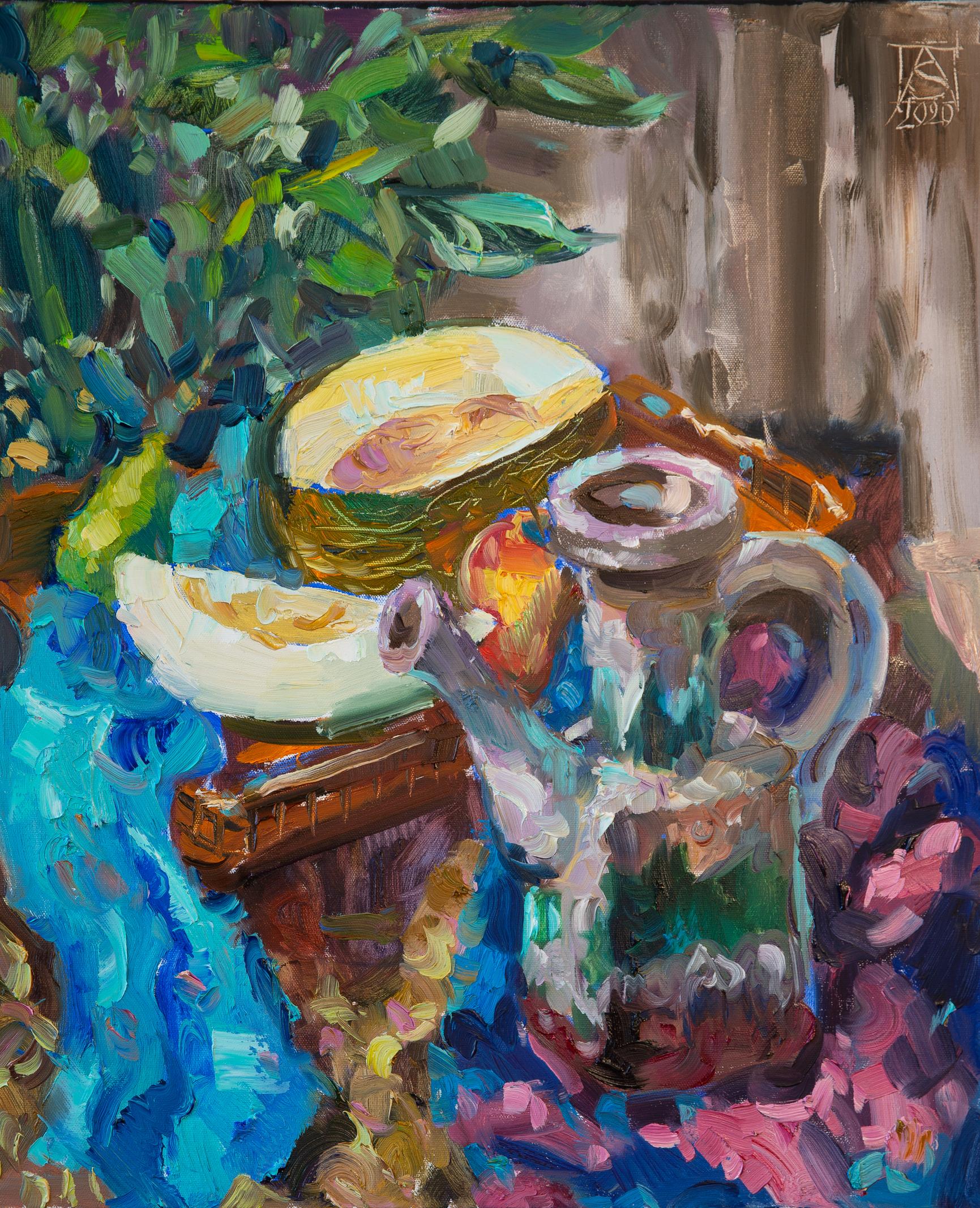Anna Shesterikova Still-Life Painting - Oriental Still Life. Vertical, oil, bright, painting, fruits