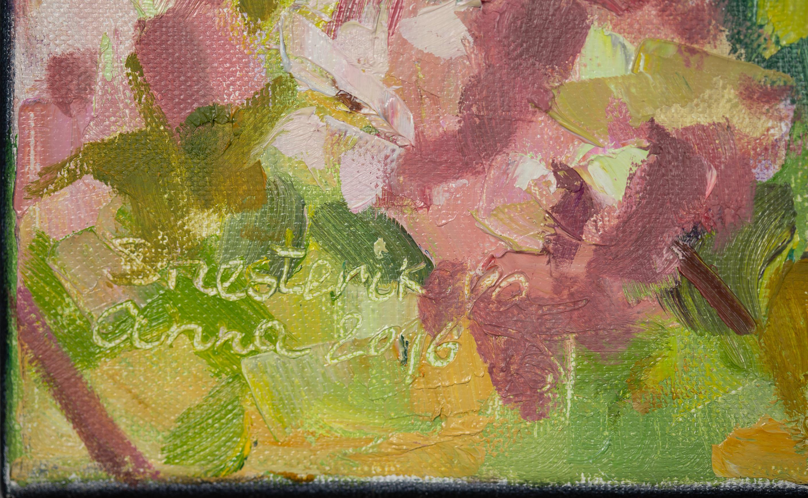 Ortensia paniculata. Post-impressionismo, pittura a olio, verticale, Nature, floreale - Landscape Painting Marrone di Anna Shesterikova