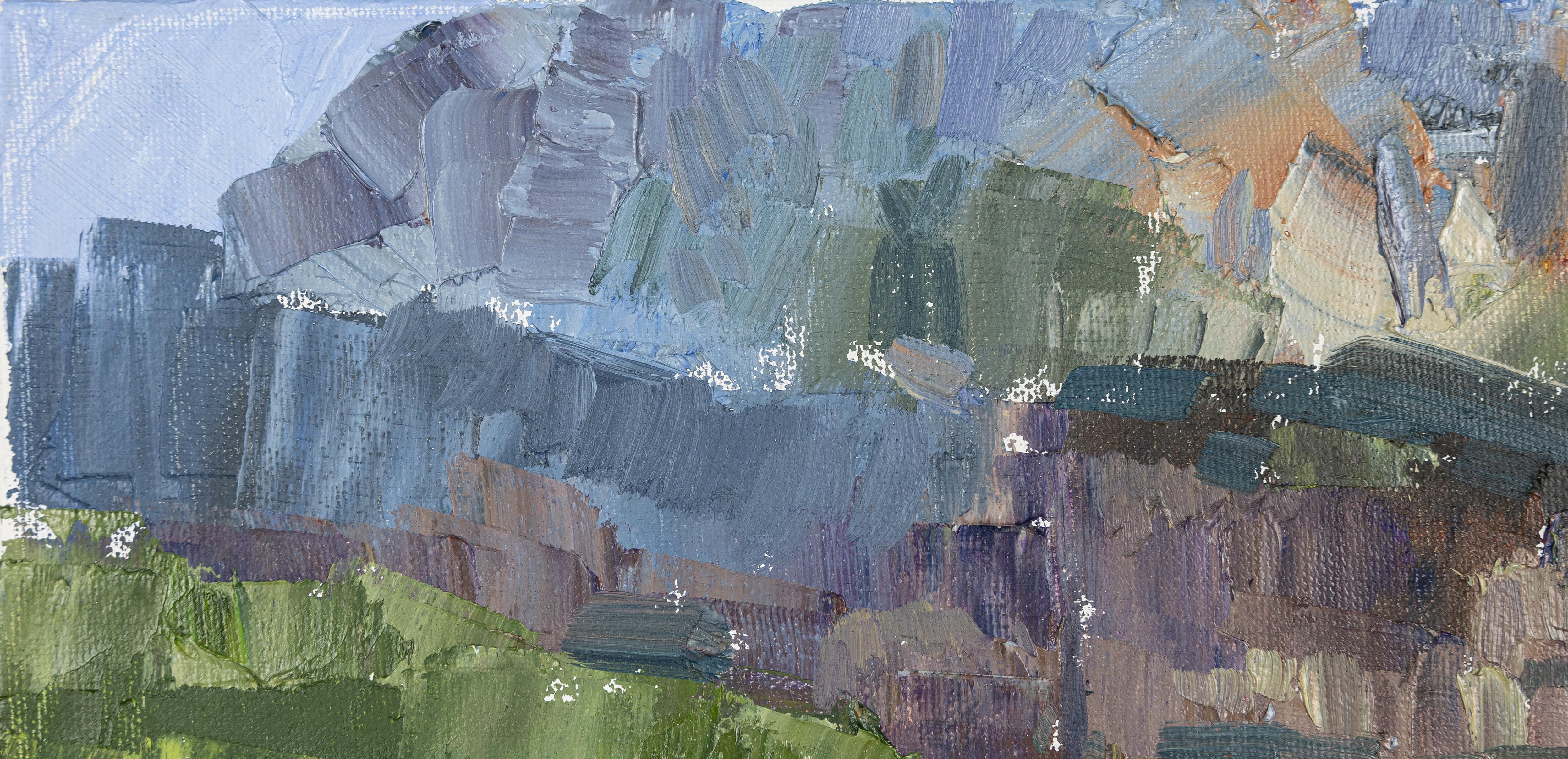 Paraglider Over Gams. Landscape in oil with mountains. Impressionism. For Sale 1