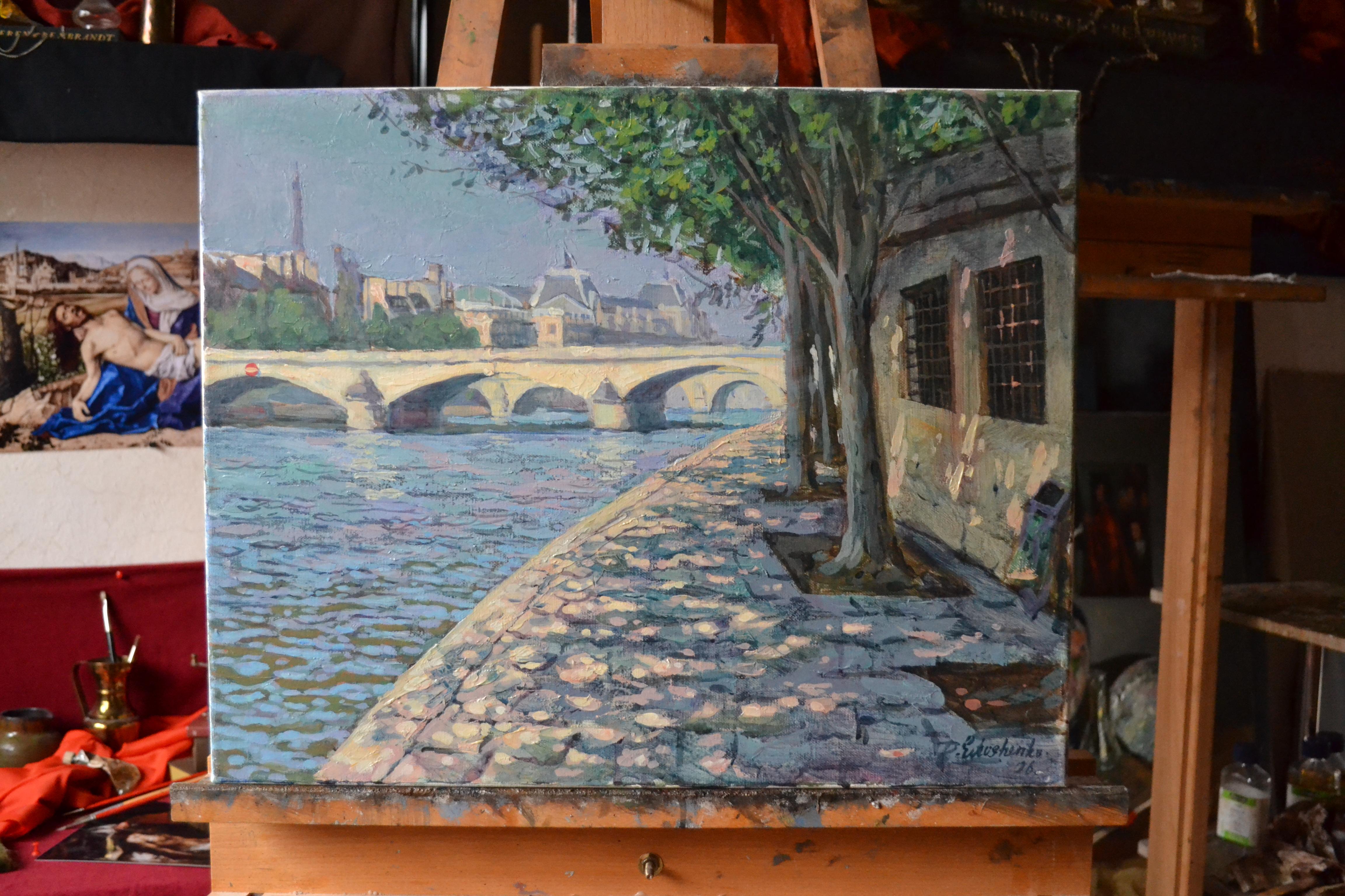 Paris. Die Ufer der Seine – Painting von Anna Shesterikova