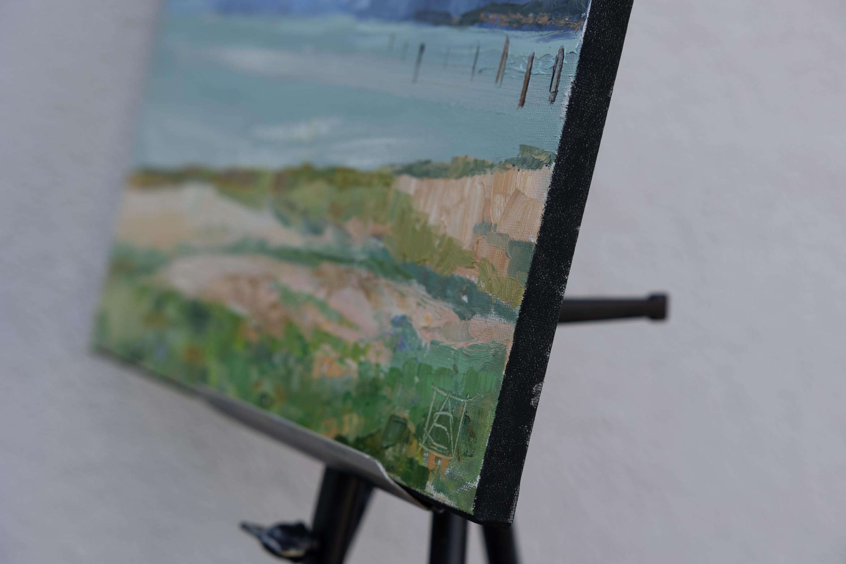 Atmosfera tranquilla sul Lago di Costanza. Paesaggio, piccolo, spiaggia, impressionismo - Painting di Anna Shesterikova