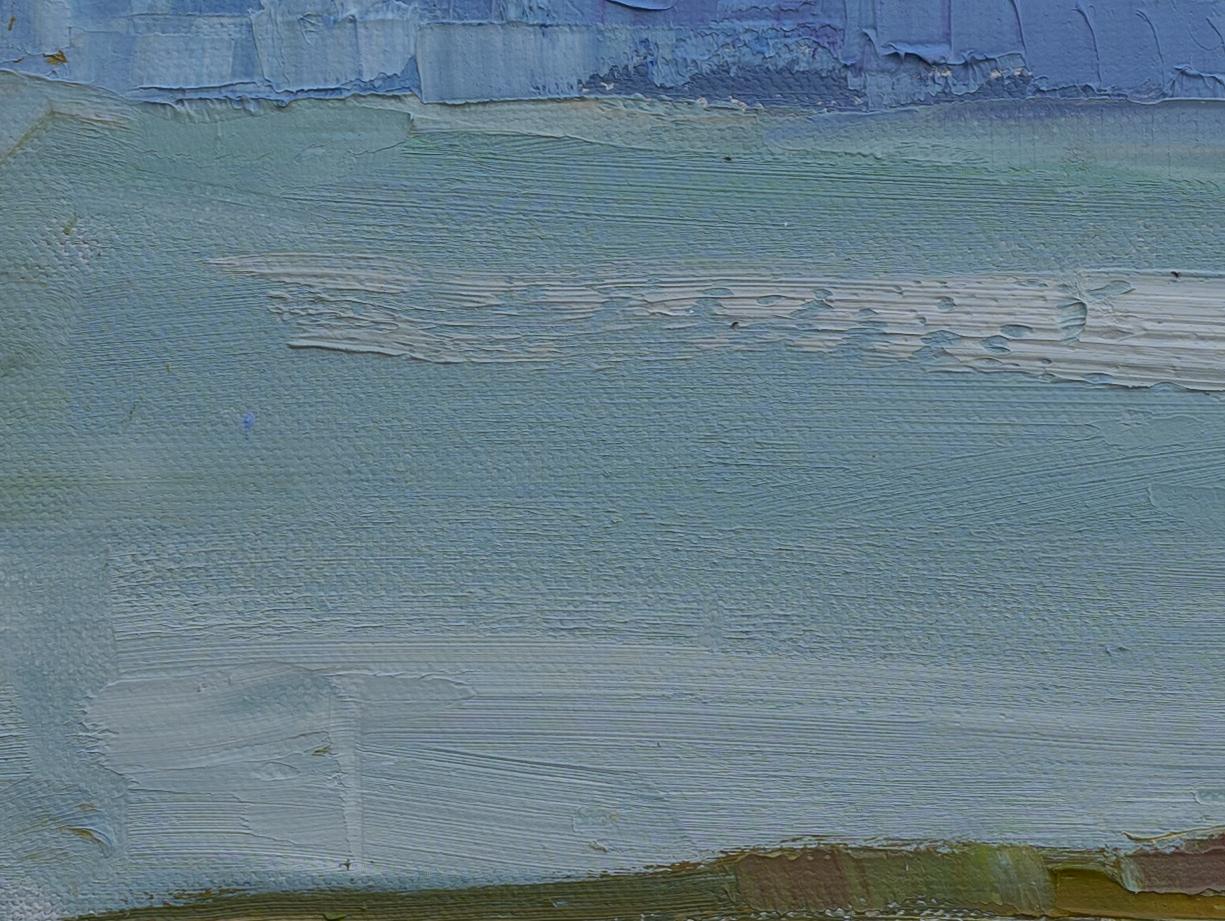 Friedenliche Atmosphäre am See Constance. Landschaft, klein, Strand, Impressionismus (Grau), Landscape Painting, von Anna Shesterikova