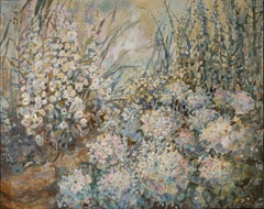 Pearl Placer. Wabisabi, floreale, pittura strutturata, shabby chic, orizzontale