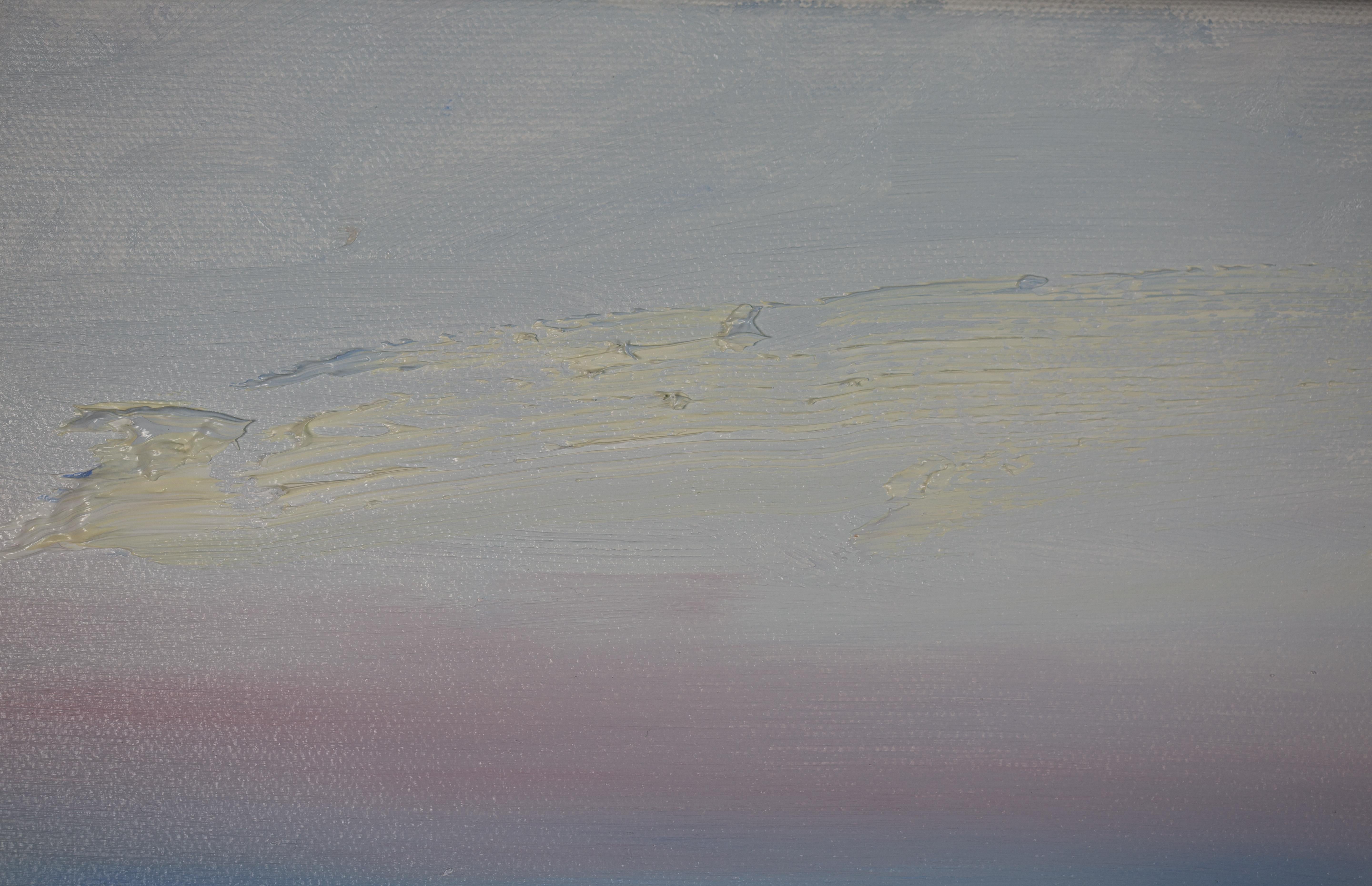 Coucher de soleil nacré à Menton. Paysage marin, mer, coucher de soleil, horizontal, peinture à l'huile en vente 15