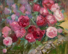 Peonies After The Rain. Floral painting, impressionism, garden, red
