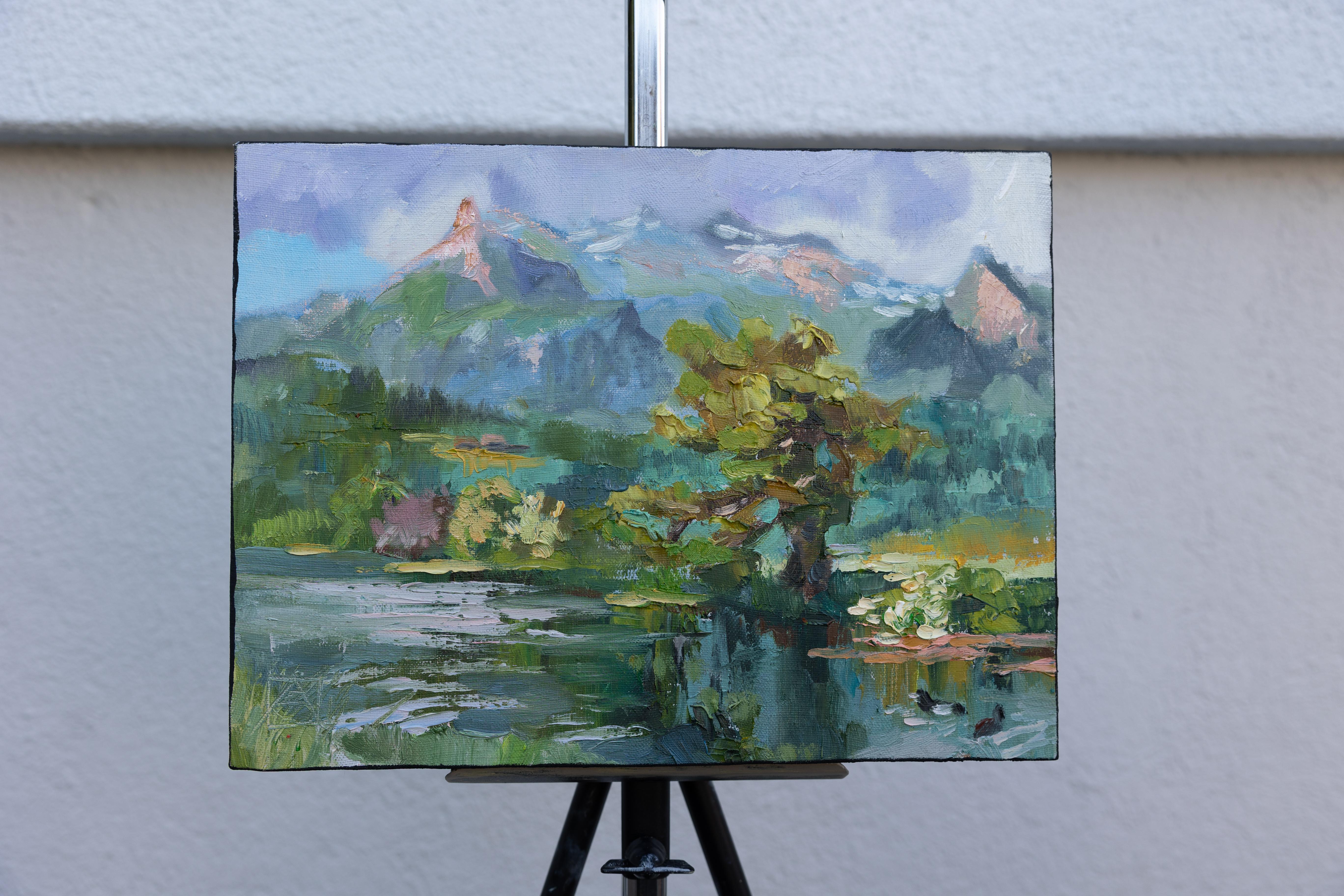 Pine Tree On The Riverbank - Post-Impressionist Painting by Anna Shesterikova