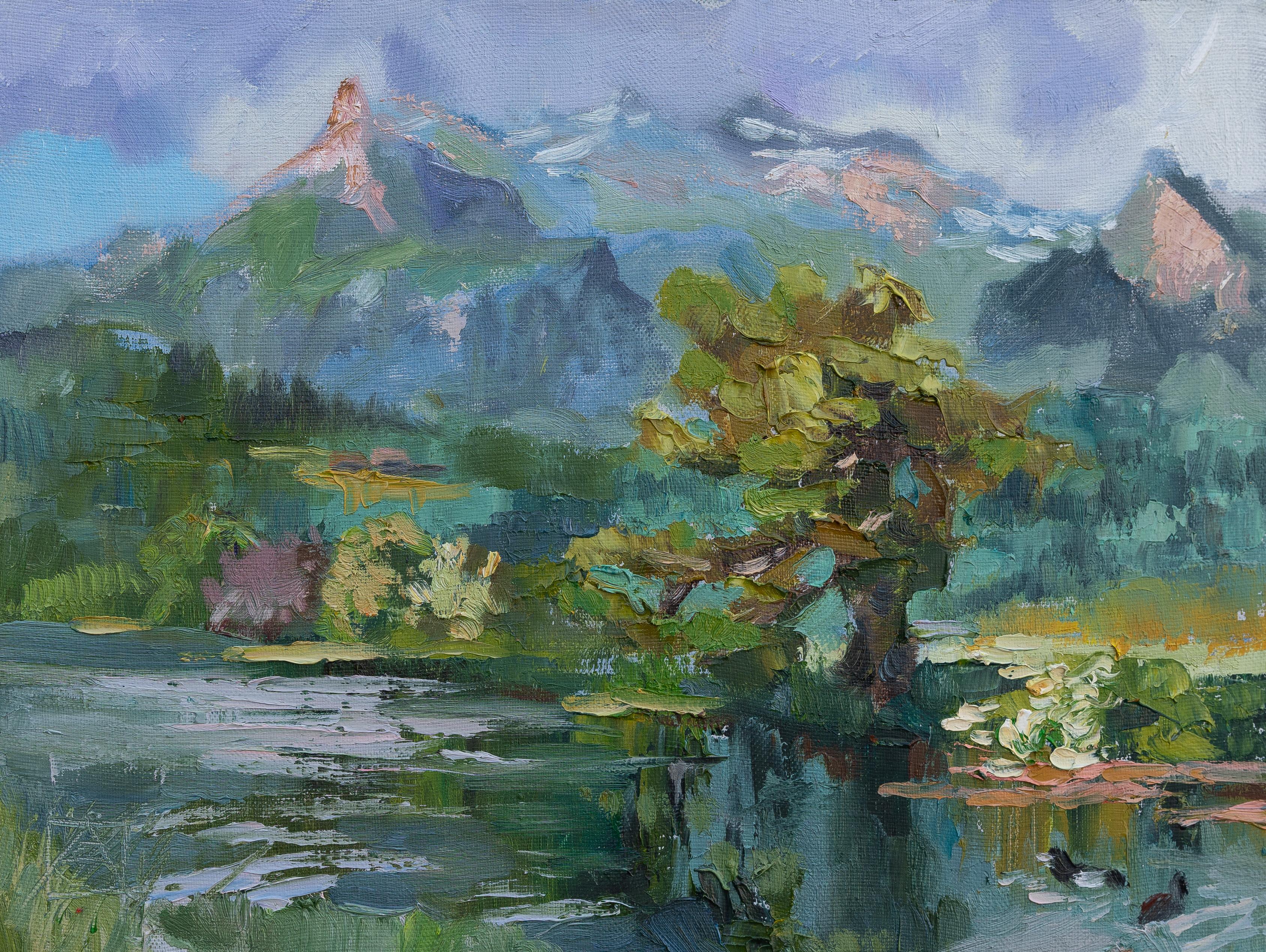 Anna Shesterikova Landscape Painting - Pine Tree On The Riverbank