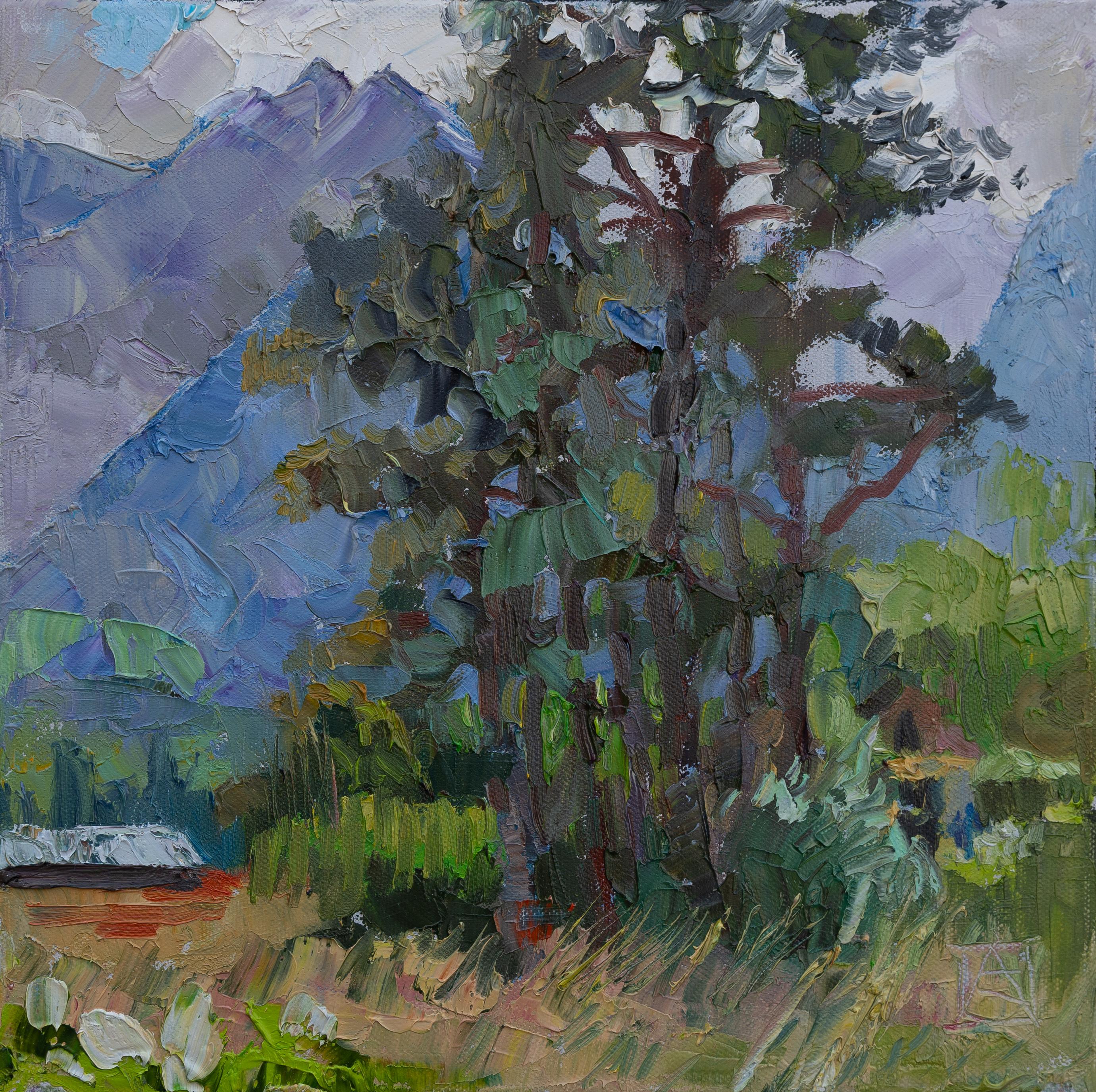 Anna Shesterikova Landscape Painting - Pine Trees. Heuwiese, Weite