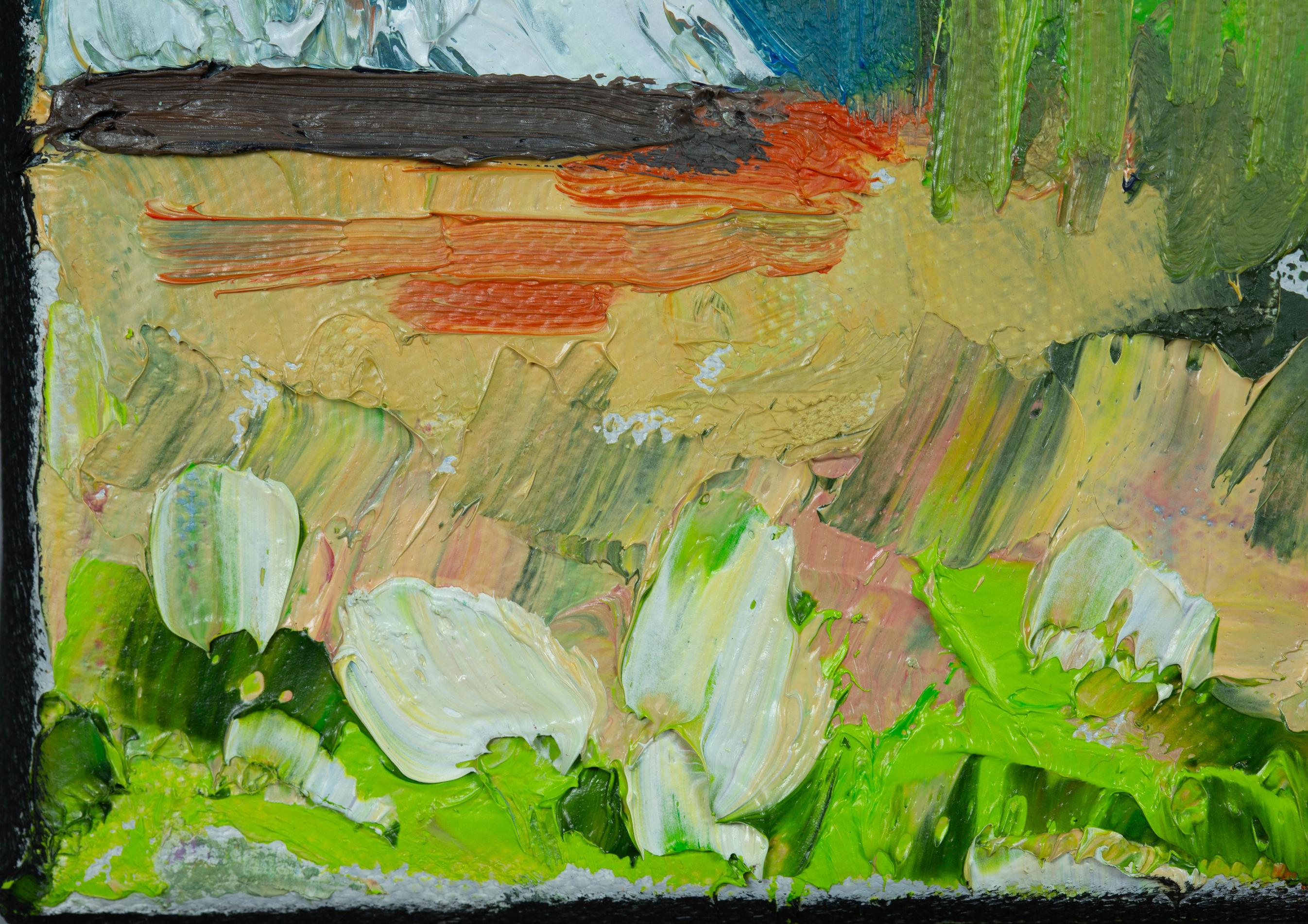 Tannenbäume. Heuwiese, Weite. Quadrat, Impressionismus, Landschaftsgemälde, Wald im Angebot 5