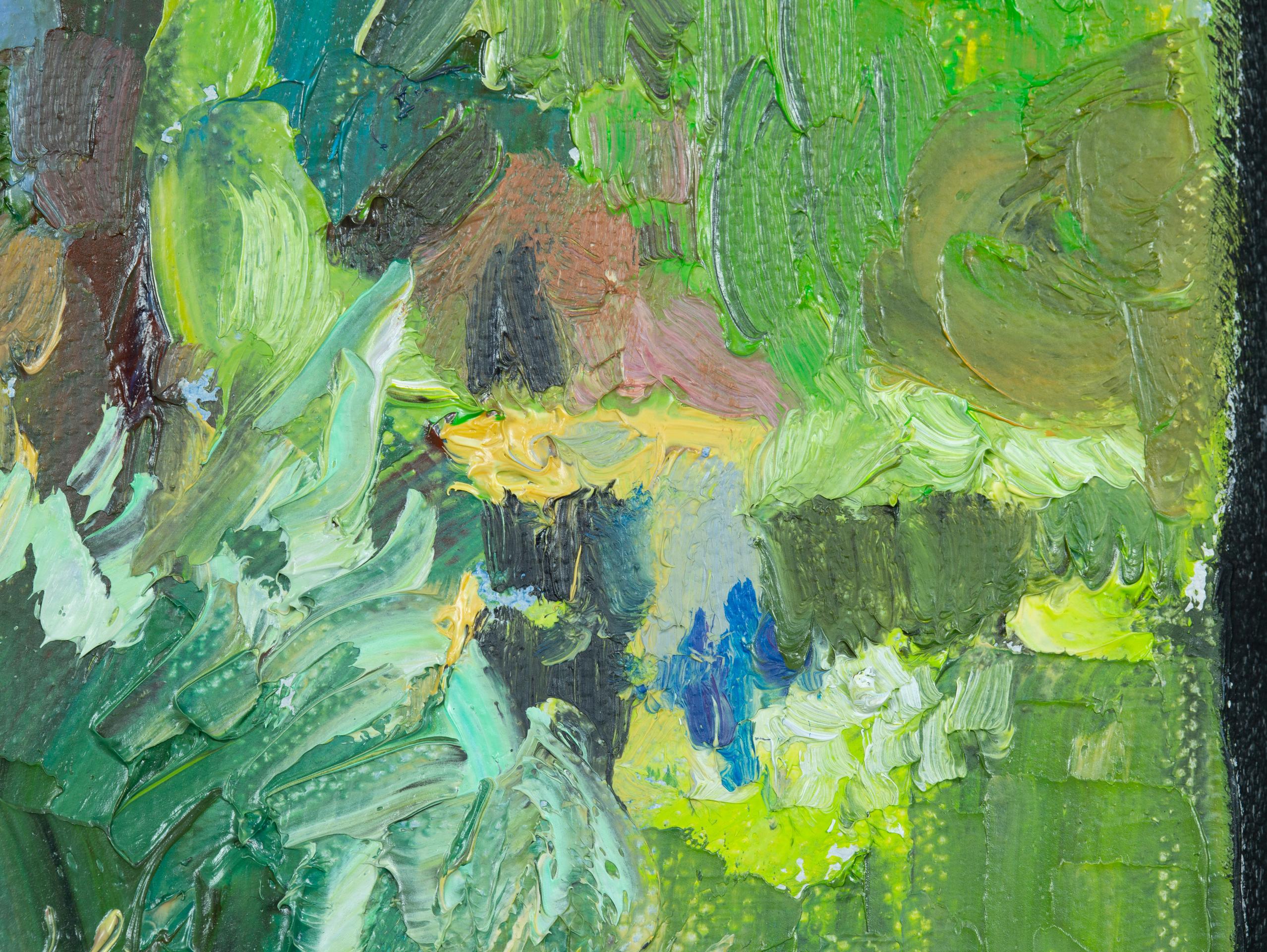 Tannenbäume. Heuwiese, Weite. Quadrat, Impressionismus, Landschaftsgemälde, Wald im Angebot 7