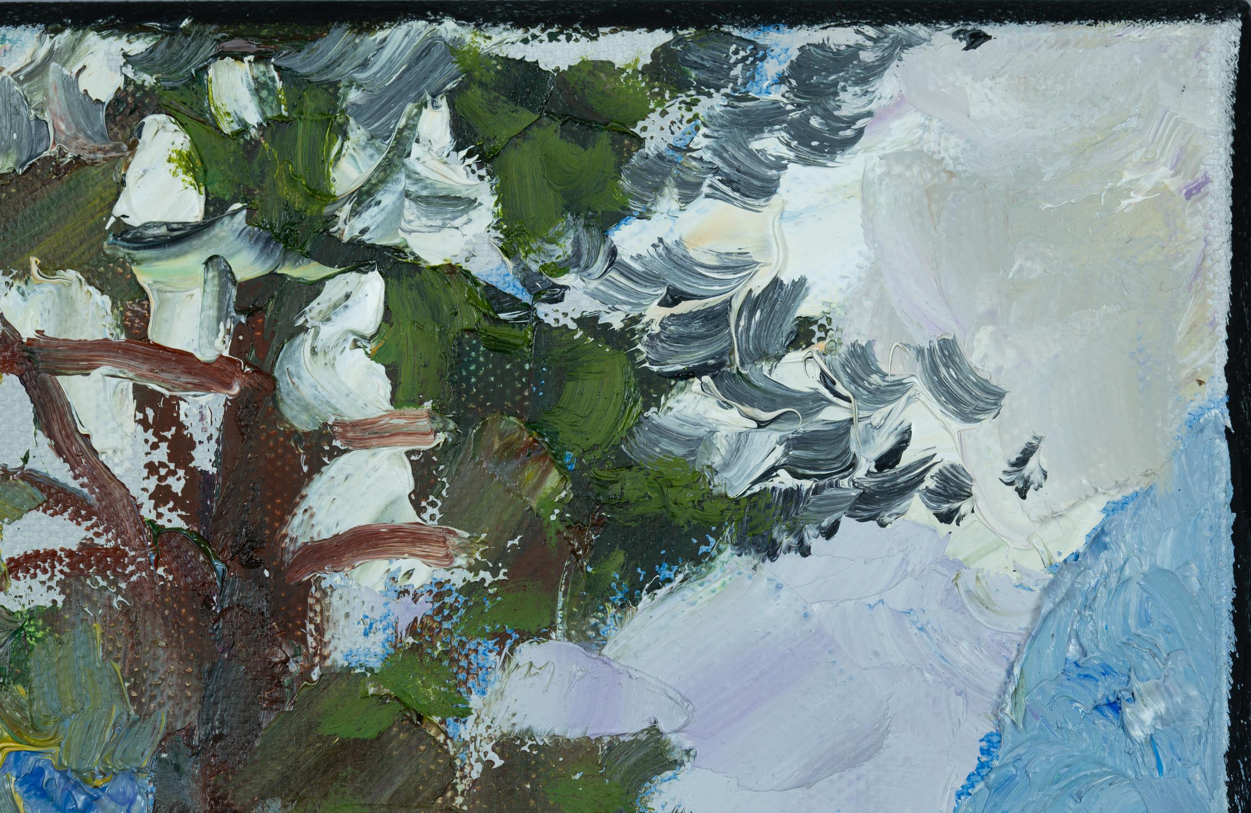 Tannenbäume. Heuwiese, Weite. Quadrat, Impressionismus, Landschaftsgemälde, Wald im Angebot 10