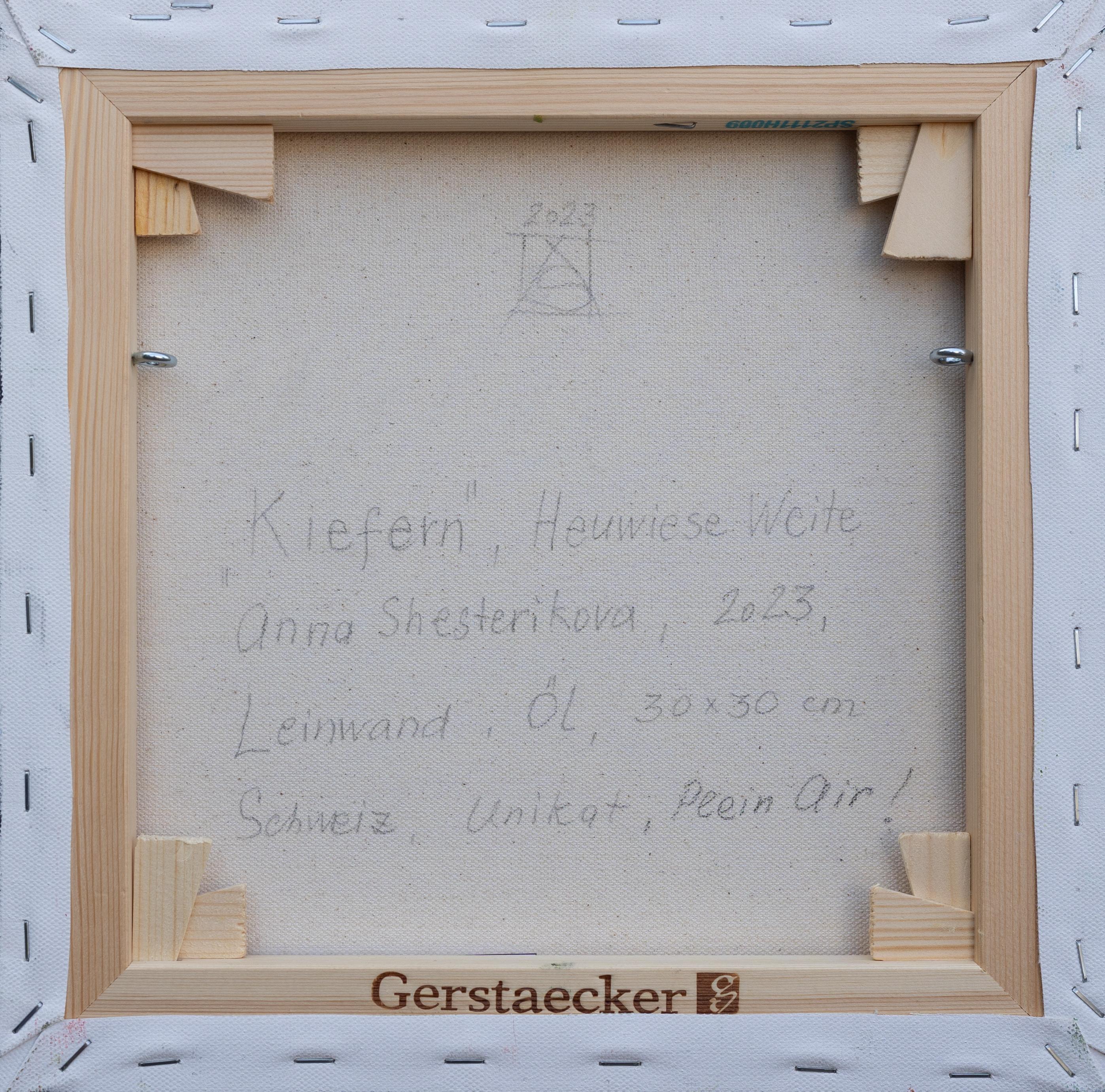 Tannenbäume. Heuwiese, Weite. Quadrat, Impressionismus, Landschaftsgemälde, Wald (Post-Impressionismus), Painting, von Anna Shesterikova