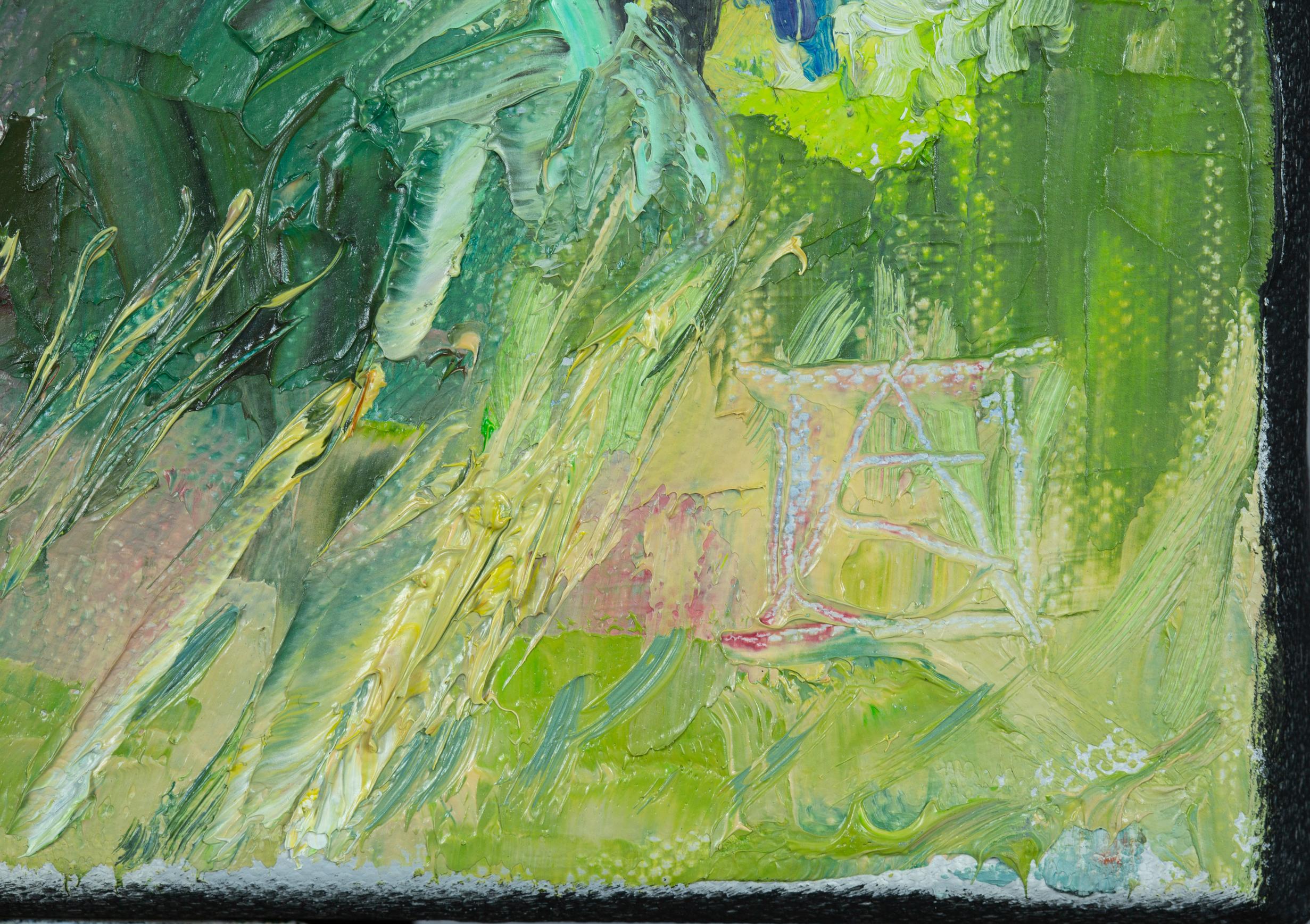 Tannenbäume. Heuwiese, Weite. Quadrat, Impressionismus, Landschaftsgemälde, Wald im Angebot 4