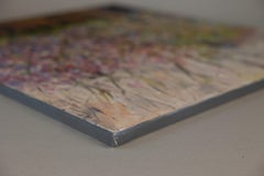 Pink Spring. Landscape Paintings in oil flowers and house. Impressionism. Swiss