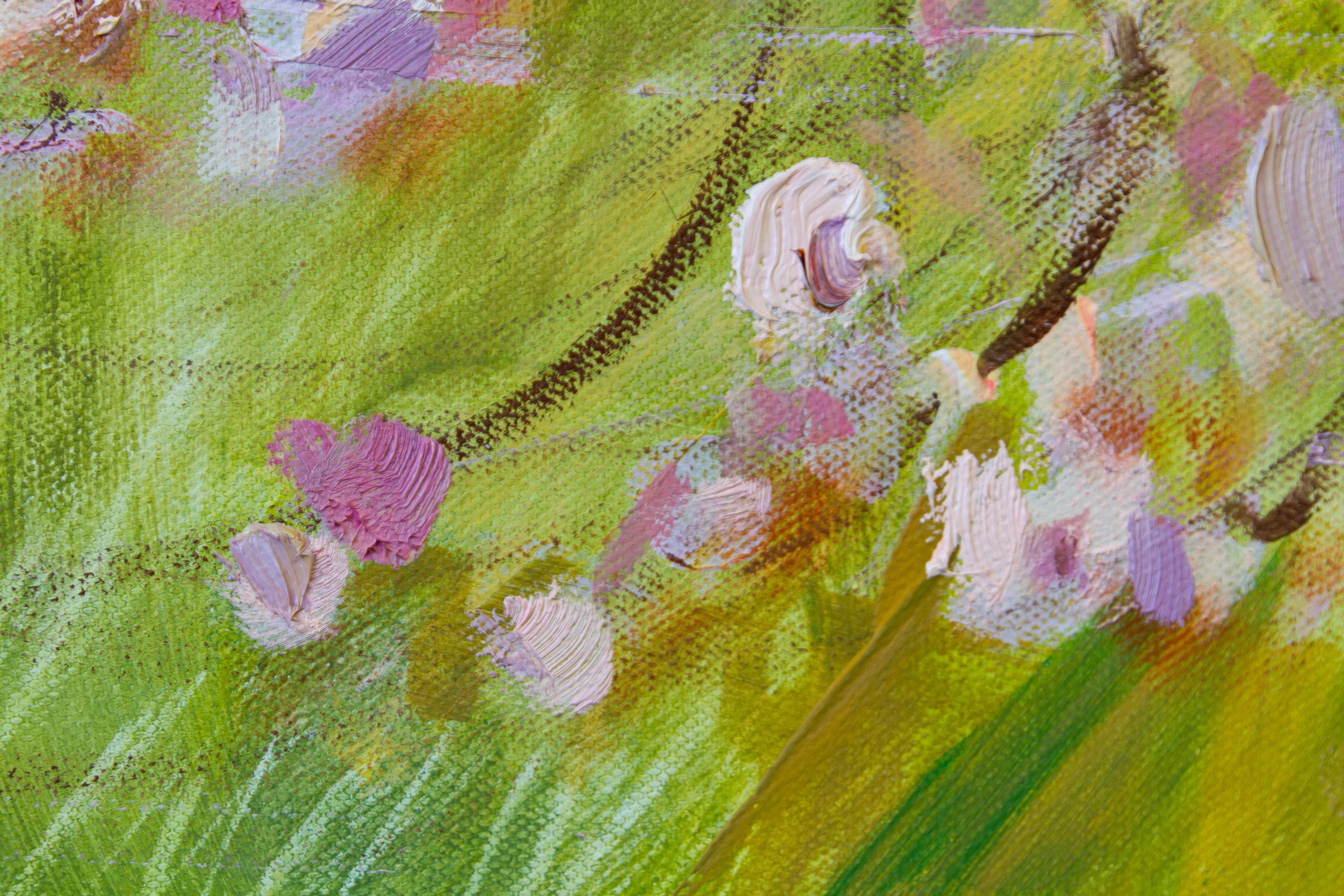 Pink Waterfall.  Oil painting, Landscap, Flowers, Large horizontal Impressionism For Sale 6