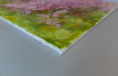 Pink Waterfall. Oil painting, Landscape, Flowers, Large horizontal Impressionism