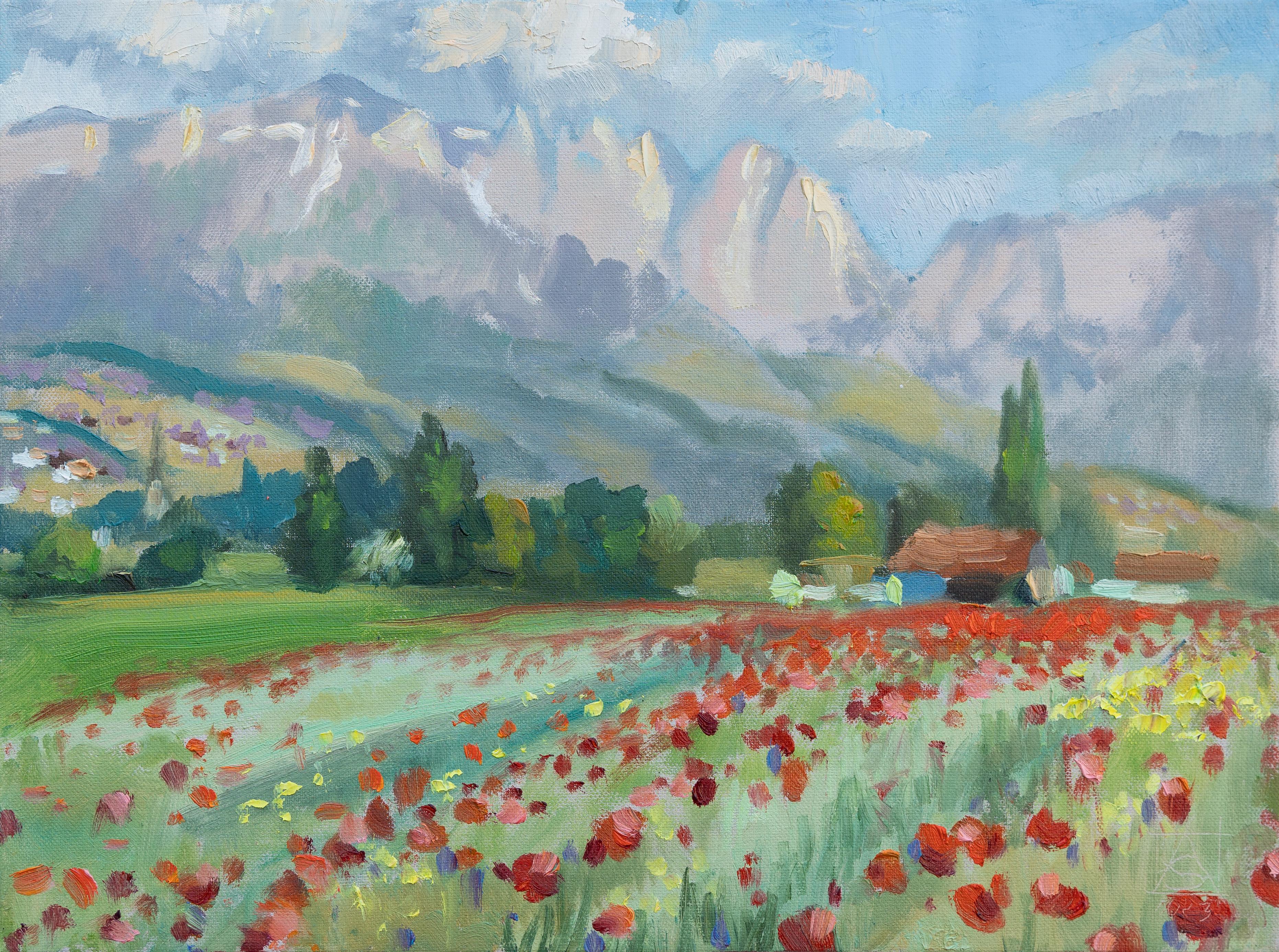 Anna Shesterikova Landscape Painting - Poppies Of The Rhine Valley