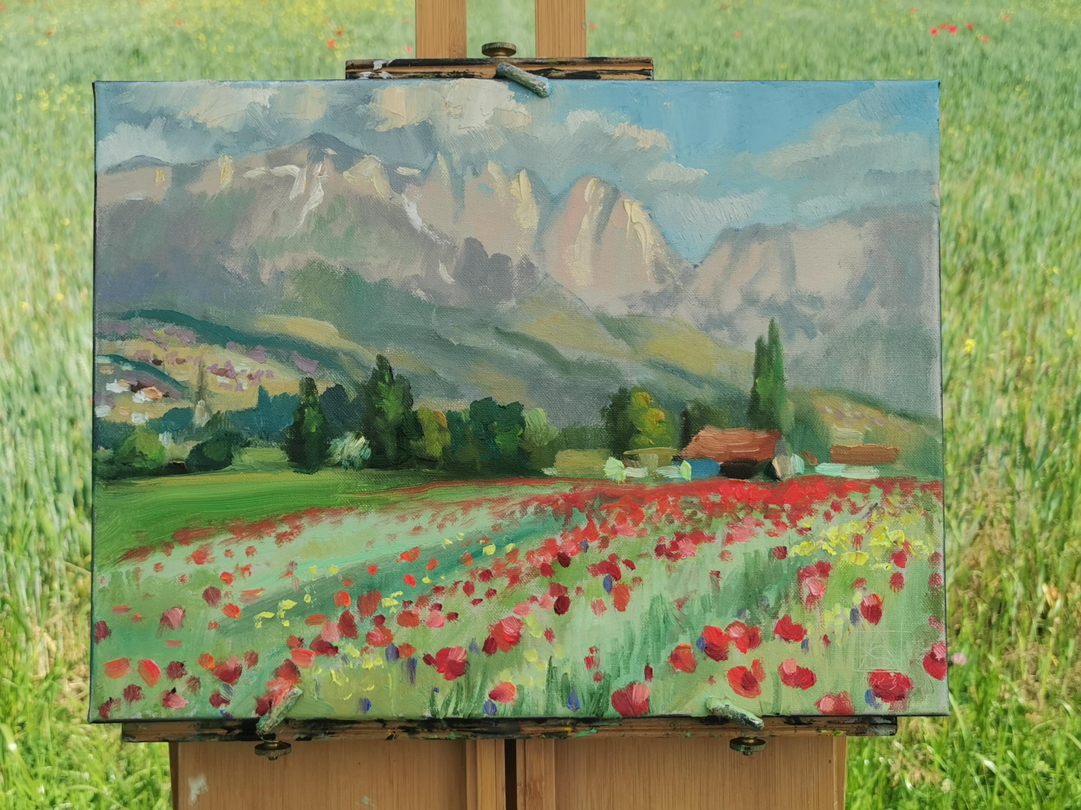 Poppies Of The Rhine Valley. Horizontal, impressionism, landscape, flowers For Sale 7