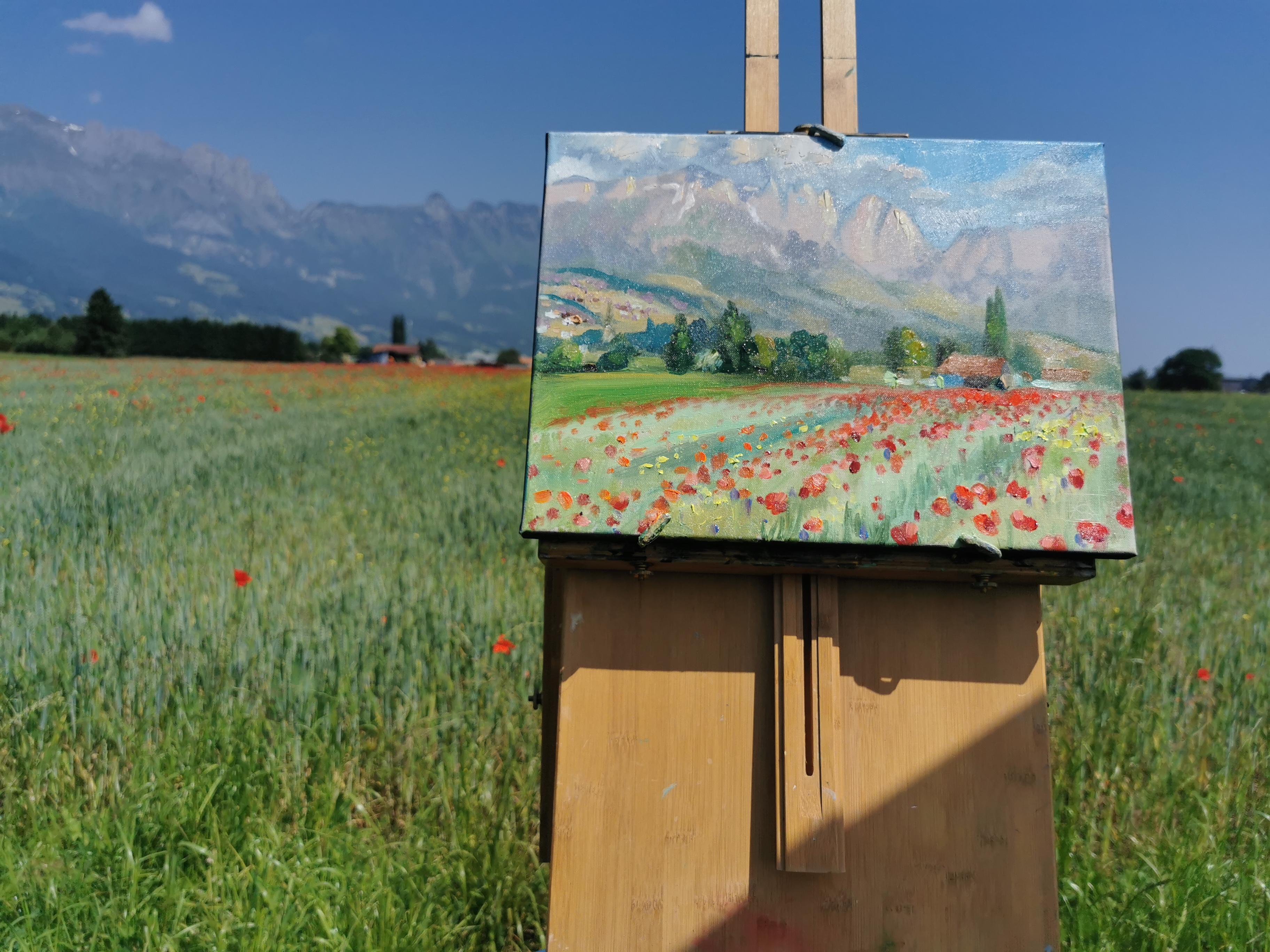 Poppies Of The Rhine Valley. Horizontal, impressionism, landscape, flowers For Sale 8