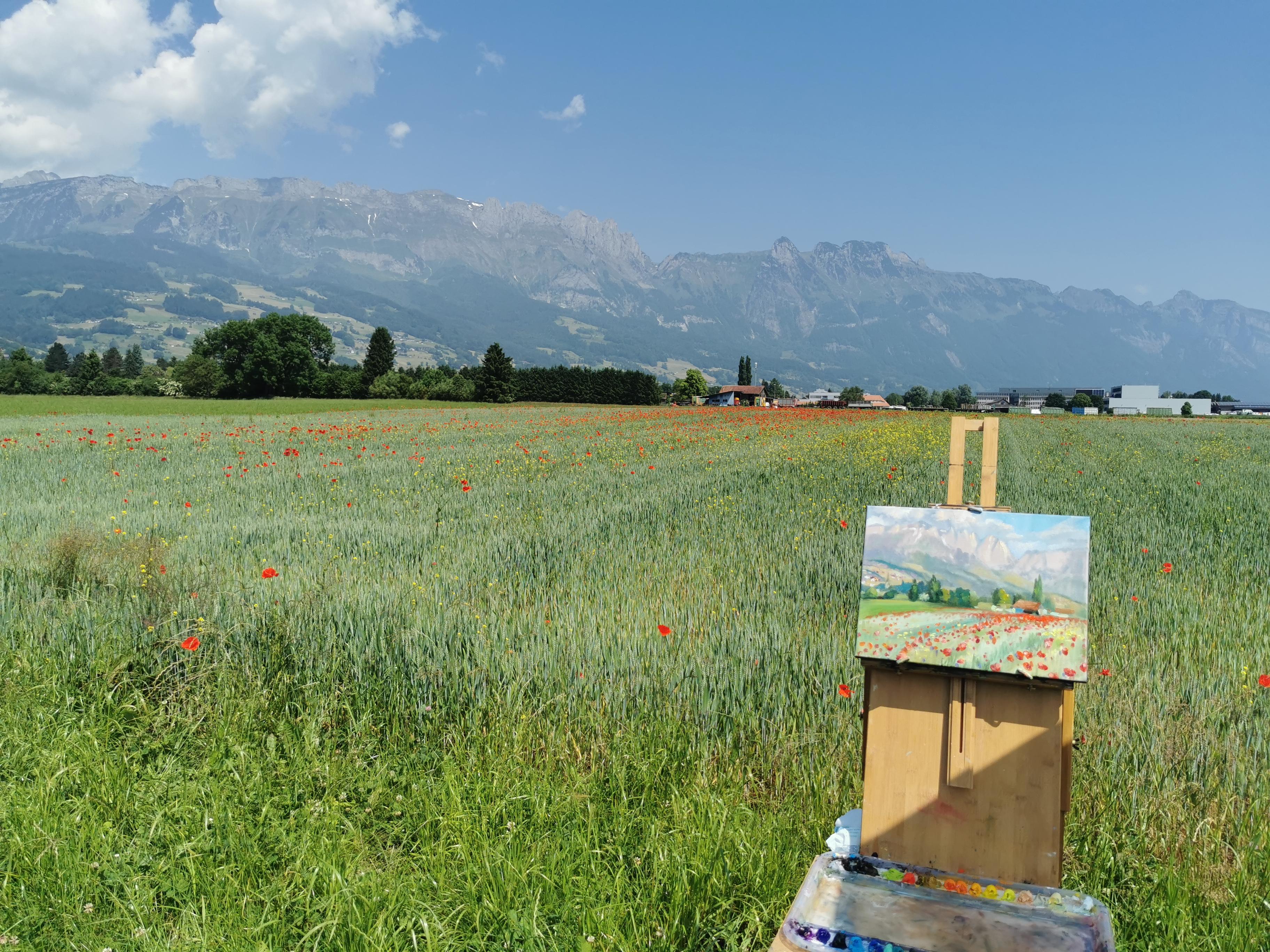 Poppies Of The Rhine Valley. Horizontal, impressionism, landscape, flowers For Sale 9