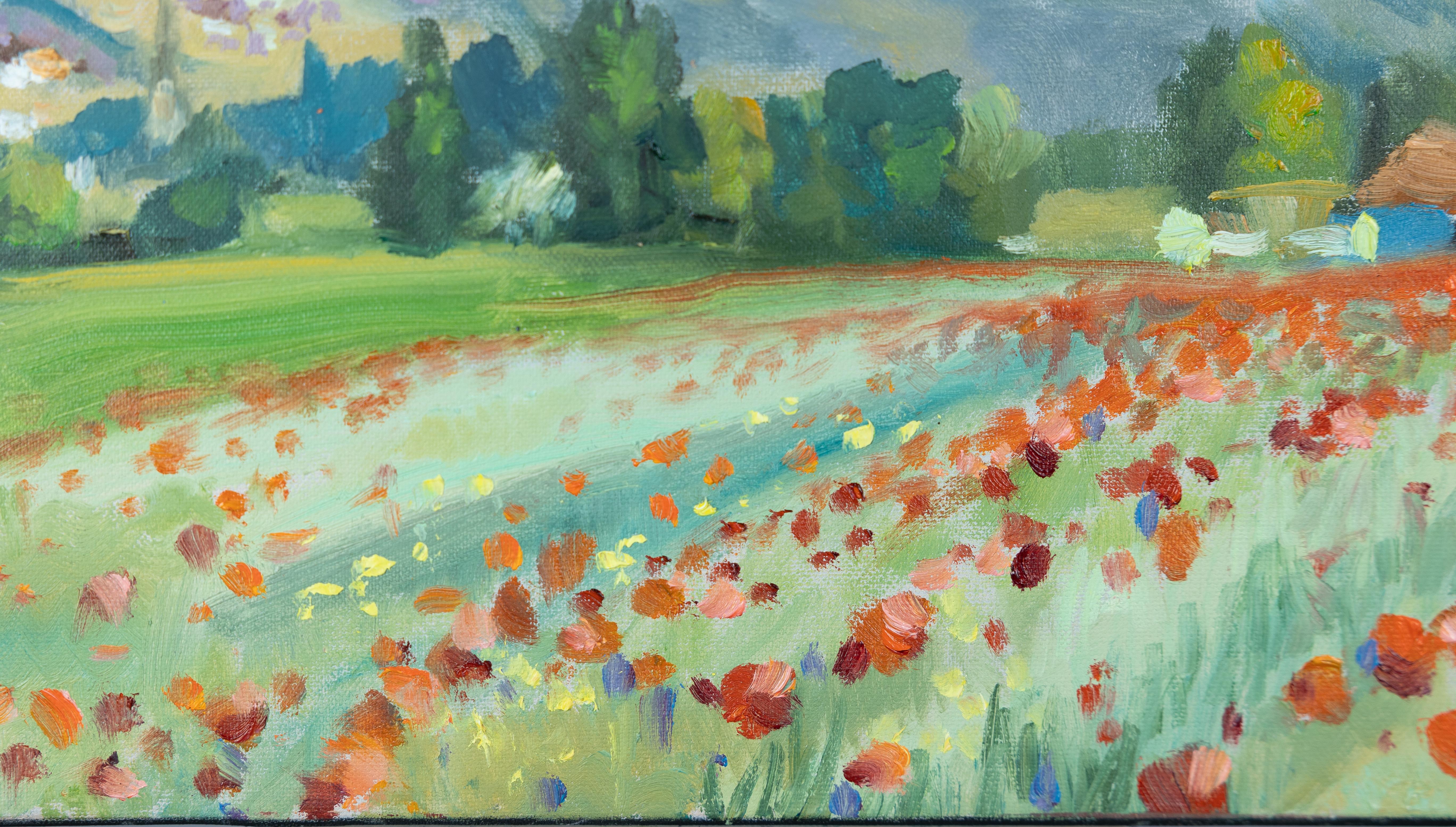Poppies Of The Rhine Valley. Horizontal, impressionism, landscape, flowers For Sale 1
