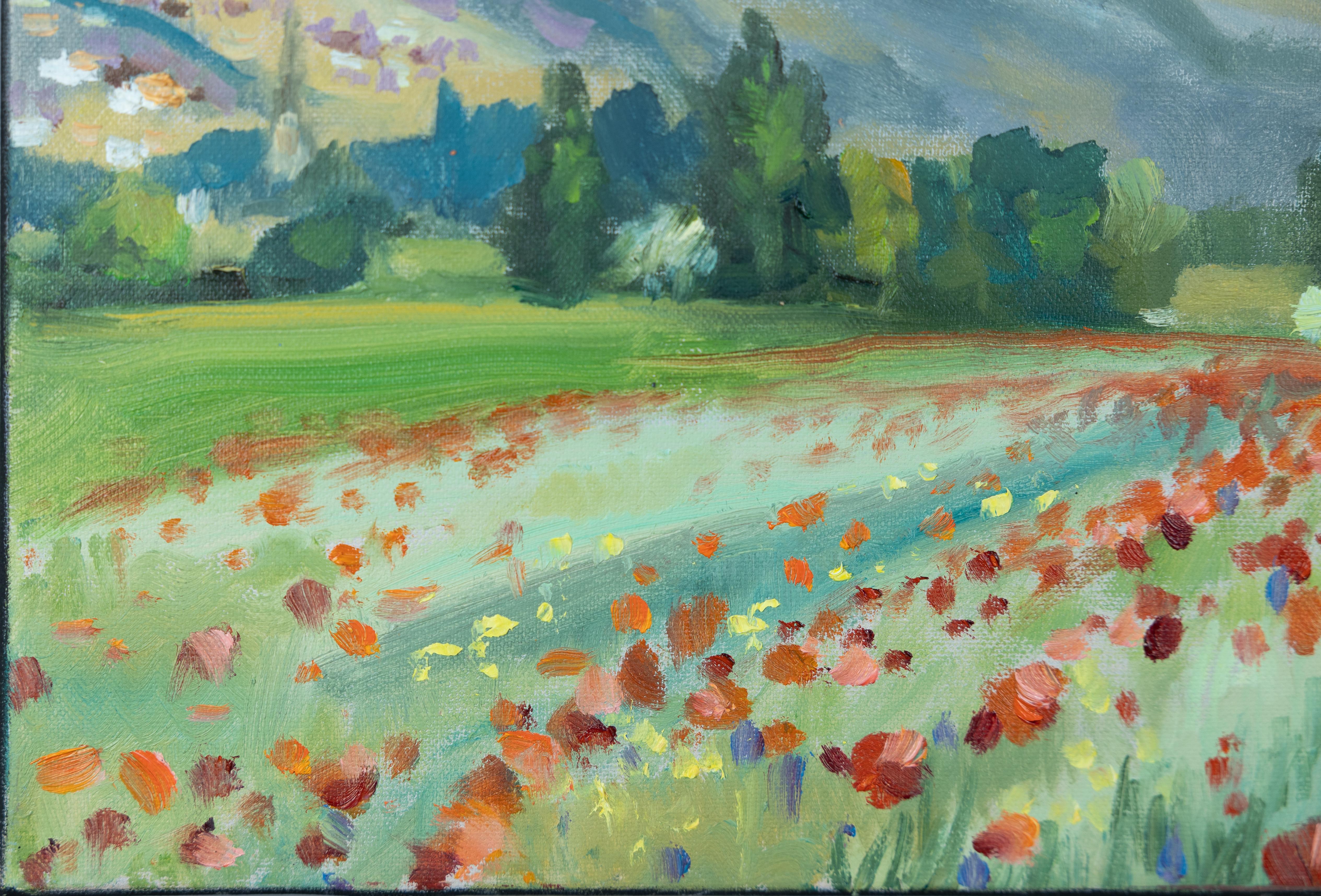 Poppies Of The Rhine Valley. Horizontal, impressionism, landscape, flowers For Sale 2