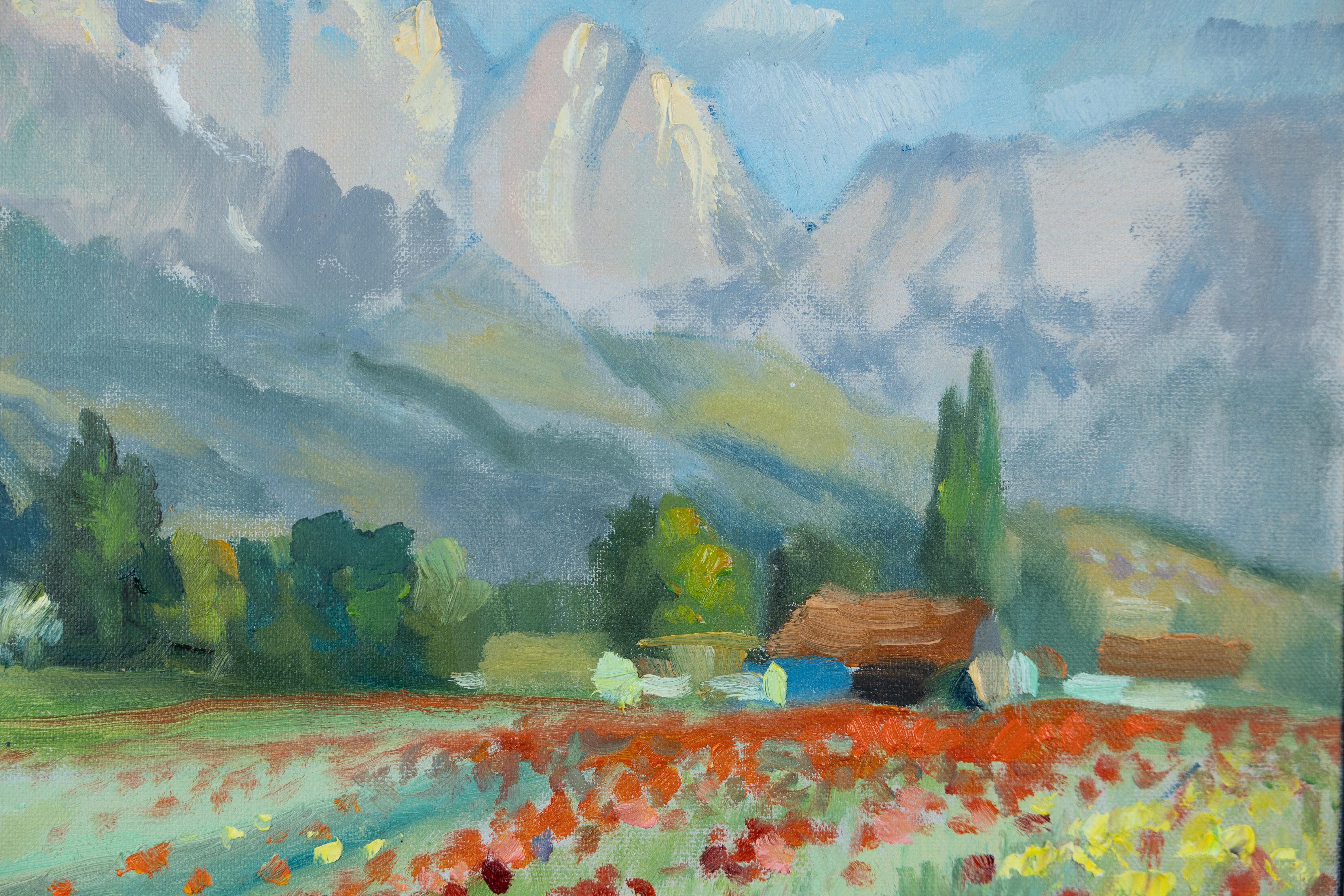 Poppies Of The Rhine Valley. Horizontal, impressionism, landscape, flowers For Sale 4