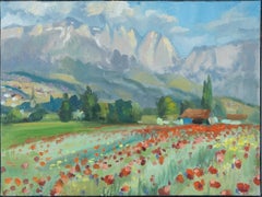 Poppies Of The Rhine Valley. Impressionism, landscape painting, flowers, Swiss
