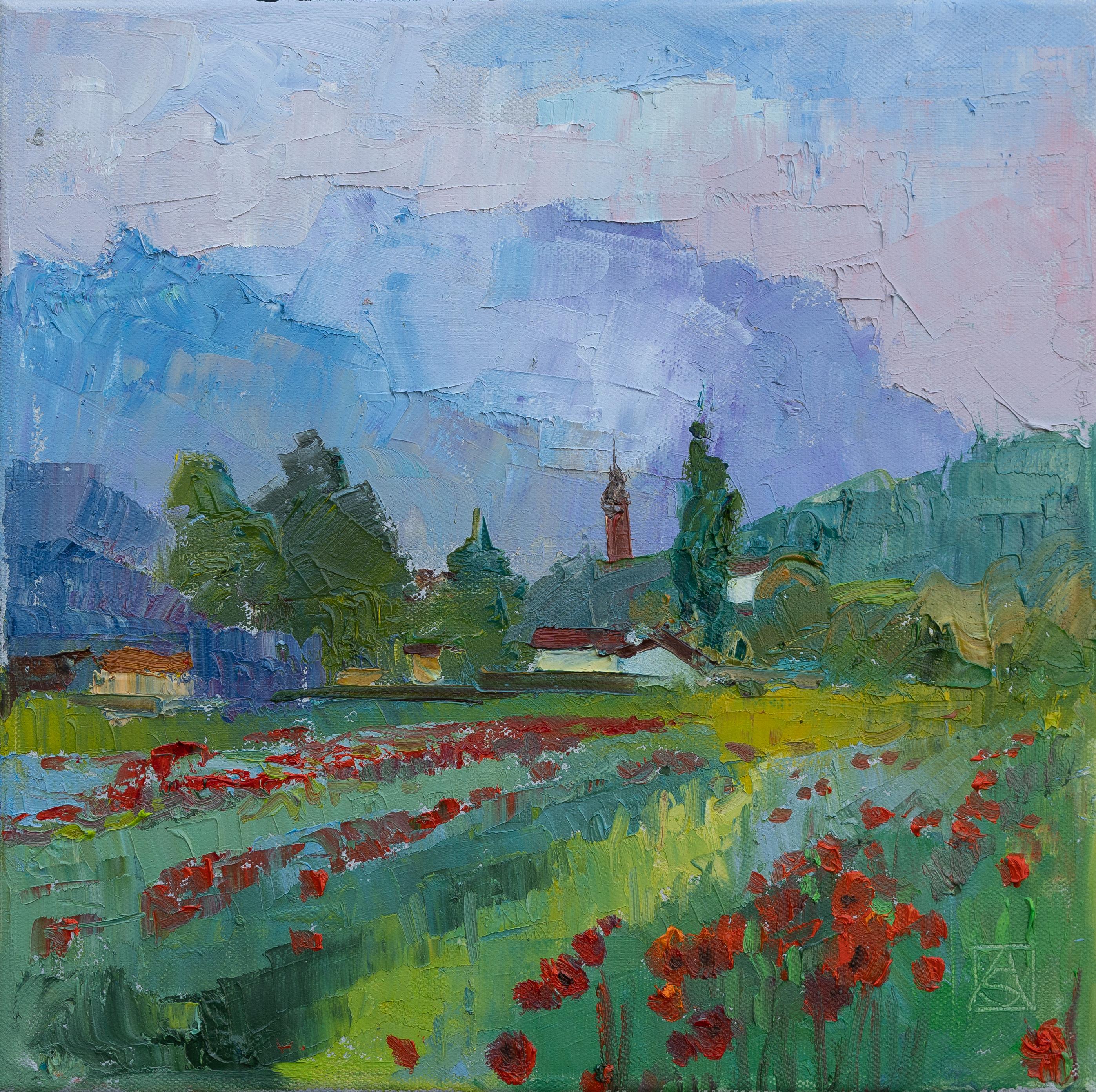 Anna Shesterikova Landscape Painting - Poppies Of Werdenberg